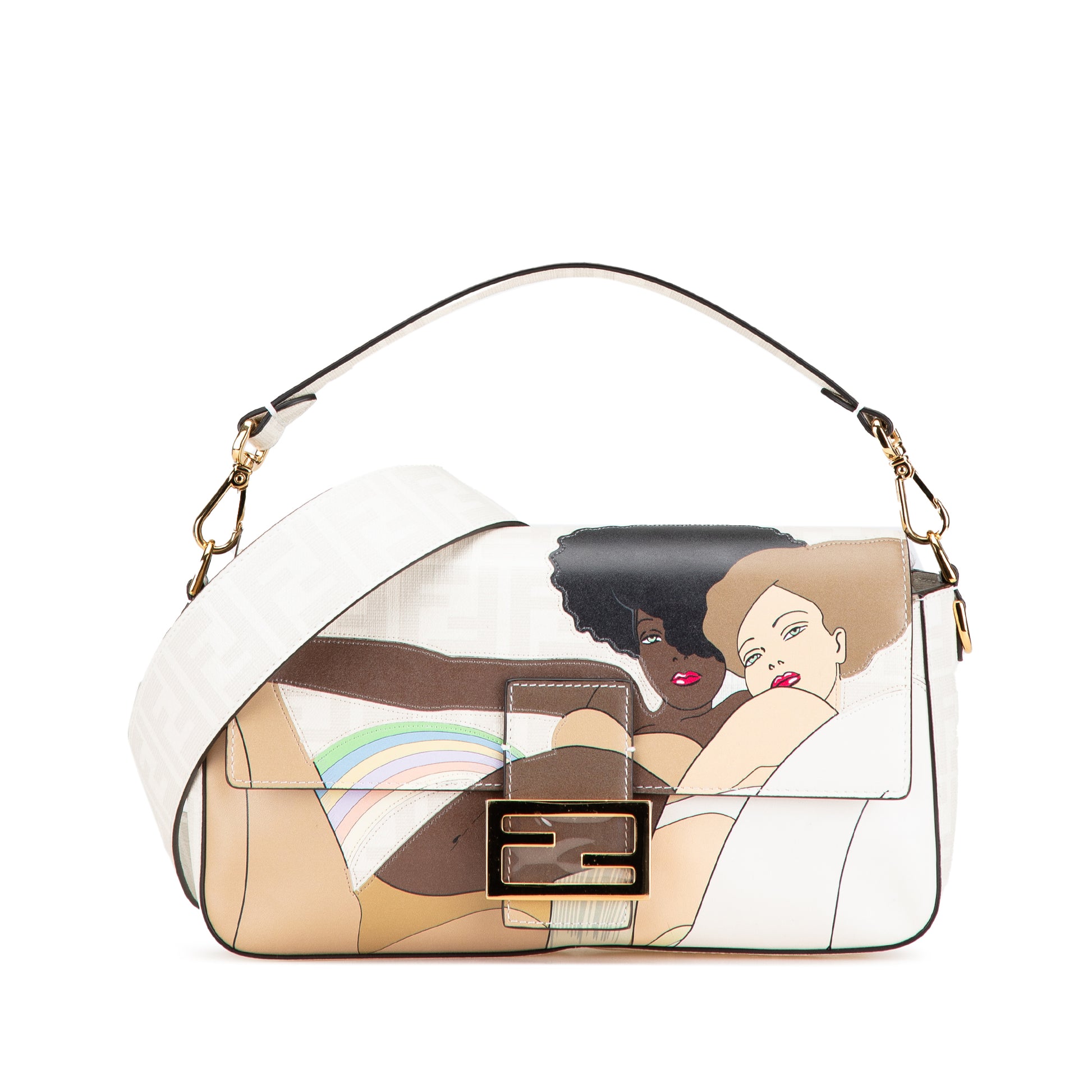 Fendi Zucca Graphic Print Coated Canvas Bikini Girls Baguette Satchel