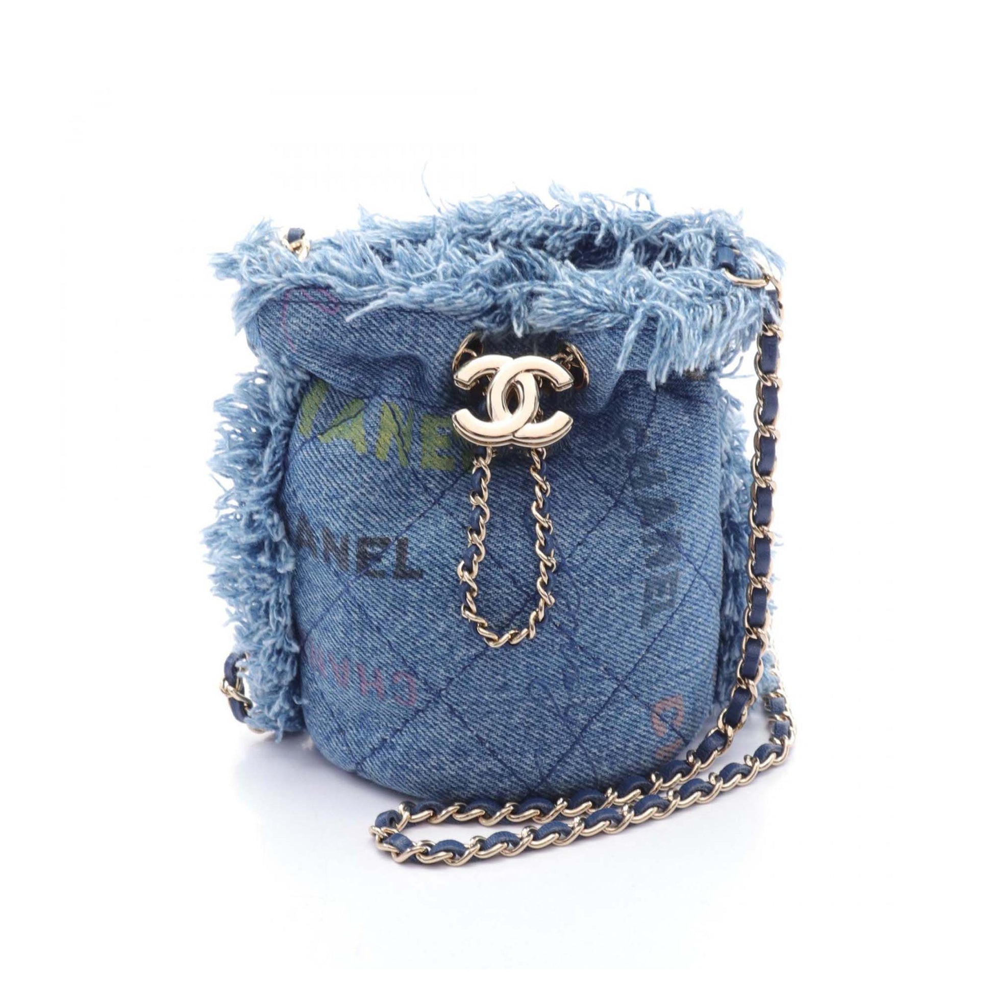 Chanel Mini Quilted Denim Mood Bucket with Chain