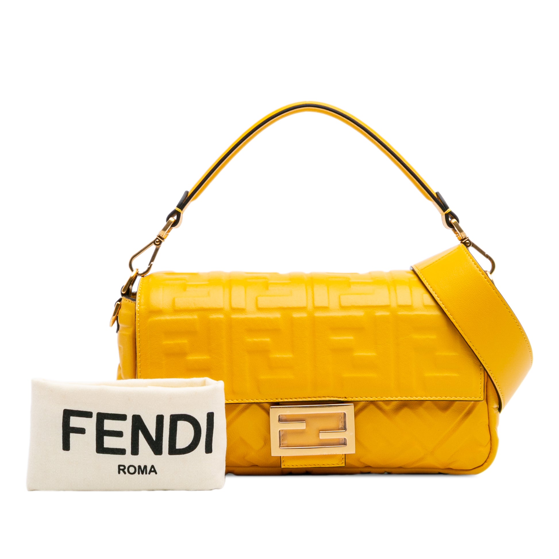Fendi Zucca Embossed Leather Baguette Satchel