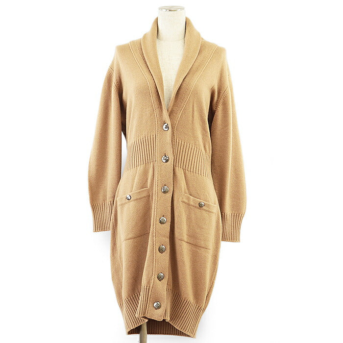 Chanel Claudia Schiffer CC Buttons Cashmere Cardi Coat Camel 08A