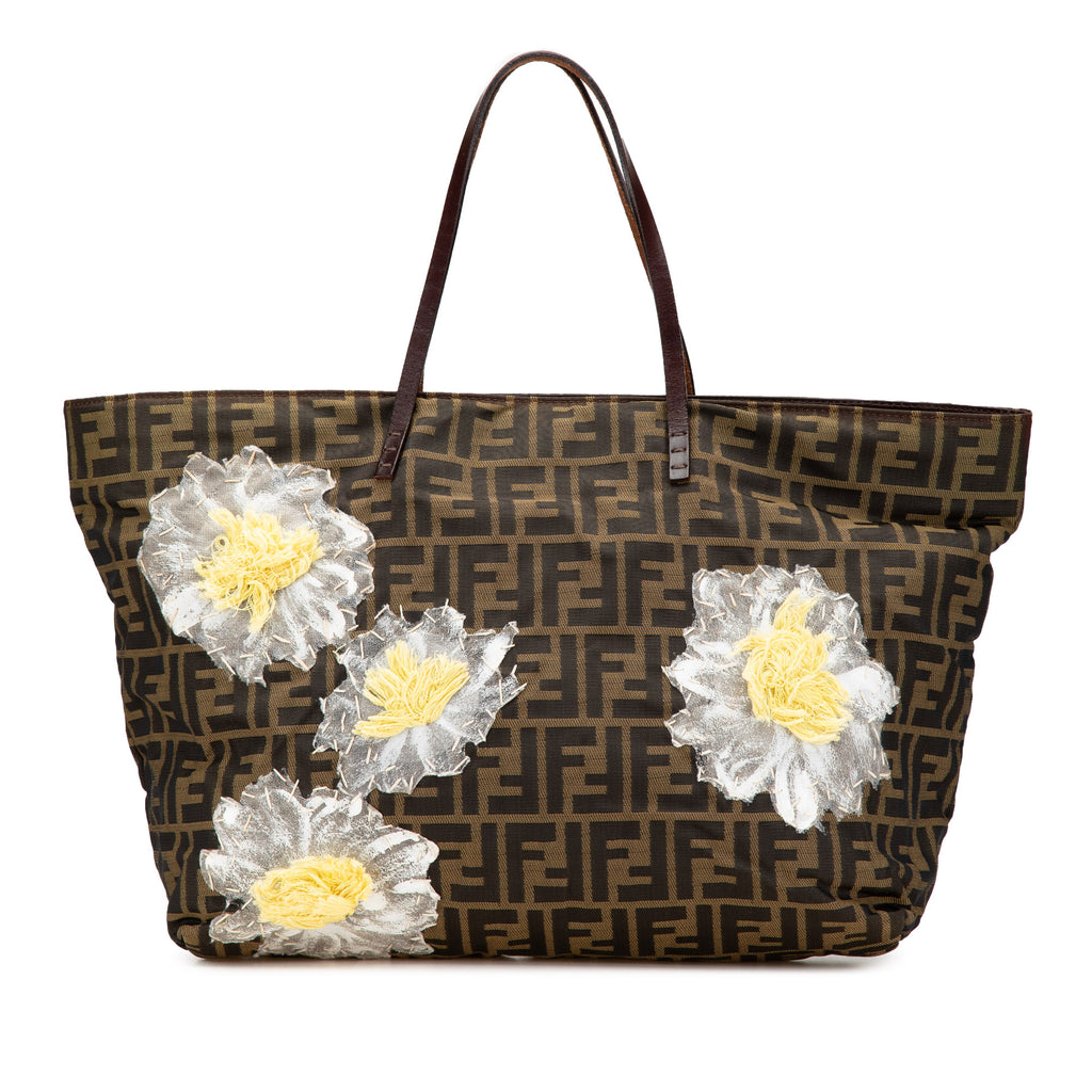Fendi Zucca Canvas Flower Applique Tote