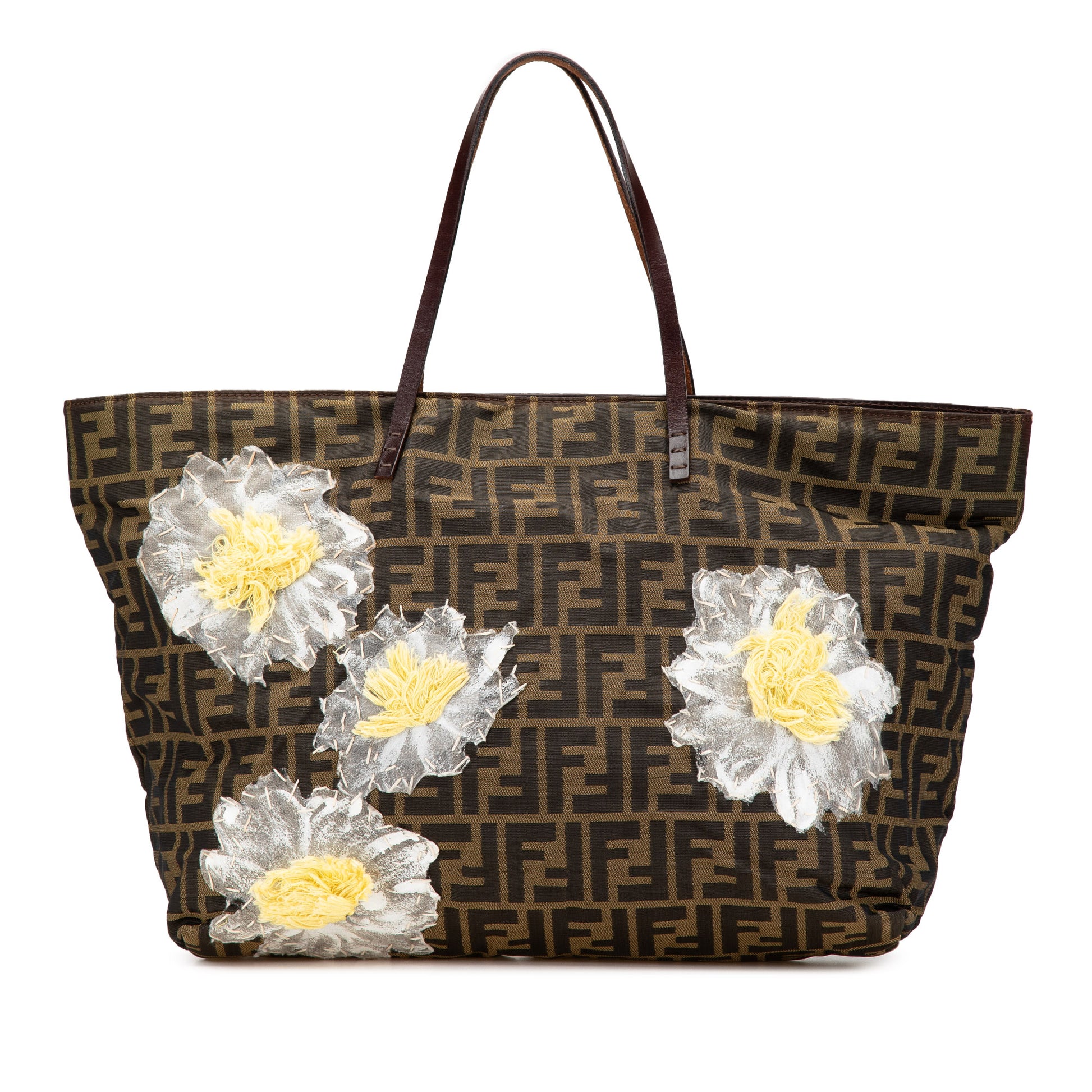 Fendi Zucca Canvas Flower Applique Tote