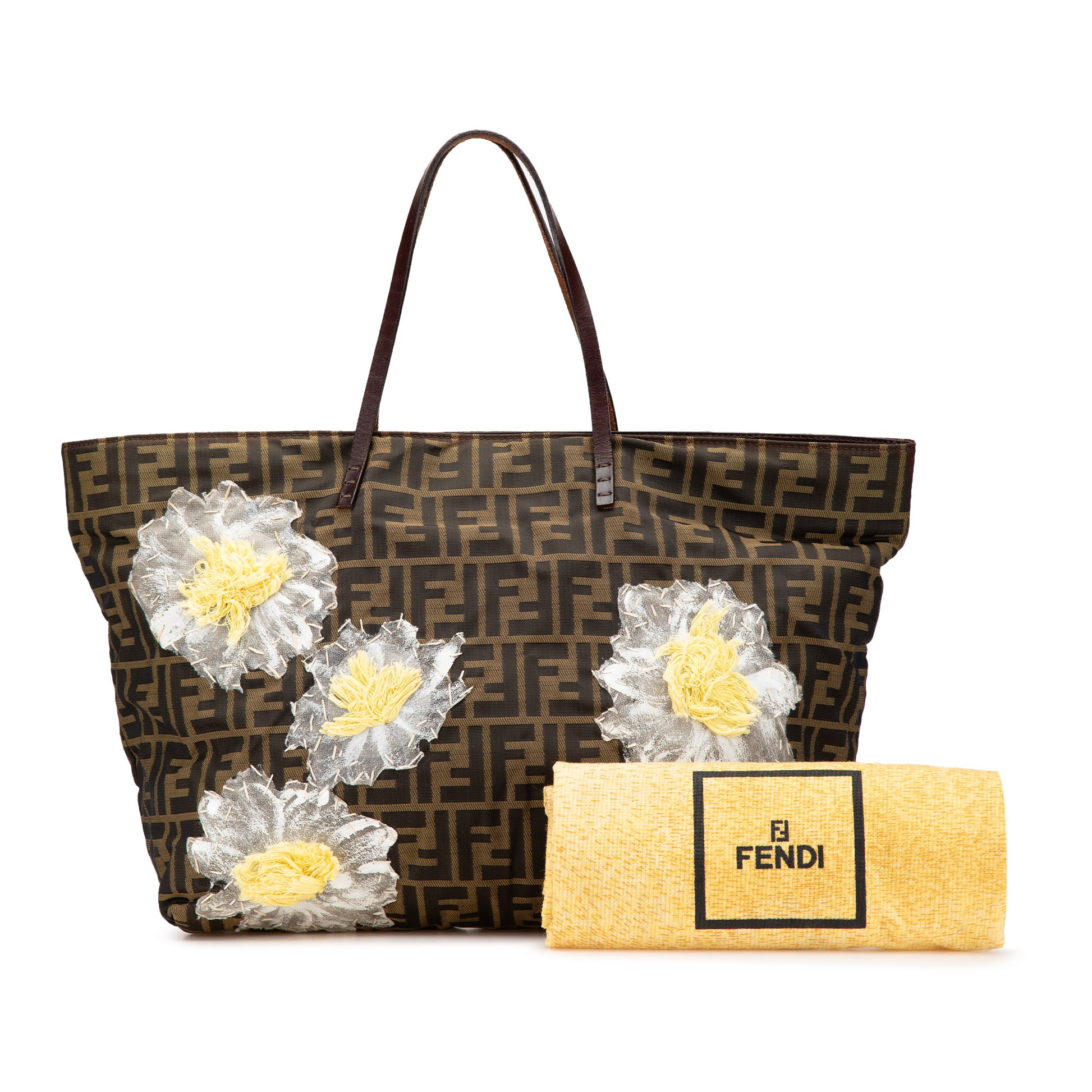Fendi Zucca Canvas Flower Applique Tote