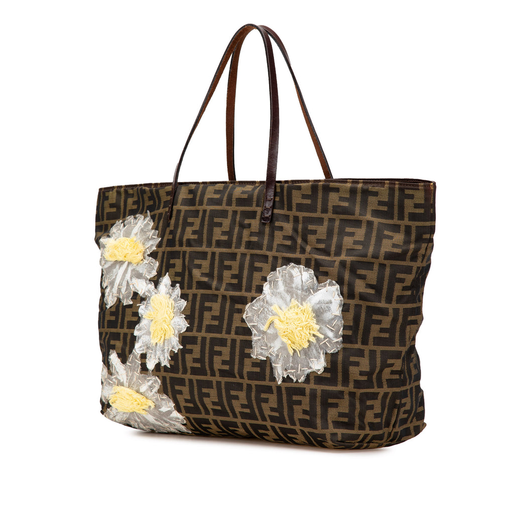 Fendi Zucca Canvas Flower Applique Tote