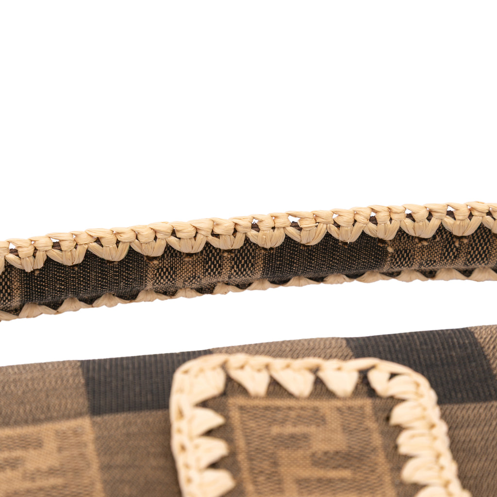 Fendi Pequin Gingham Canvas And Raffia Baguette Satchel