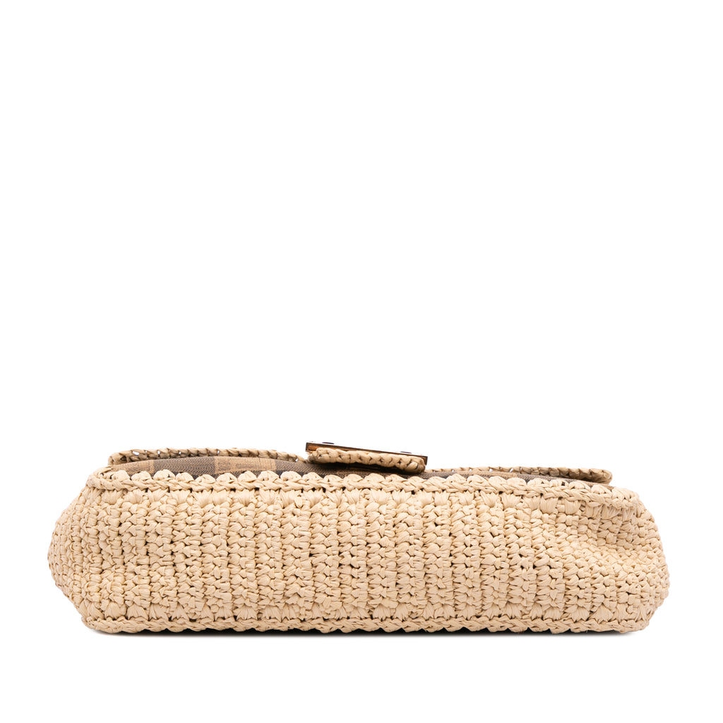 Fendi Pequin Gingham Canvas And Raffia Baguette Satchel