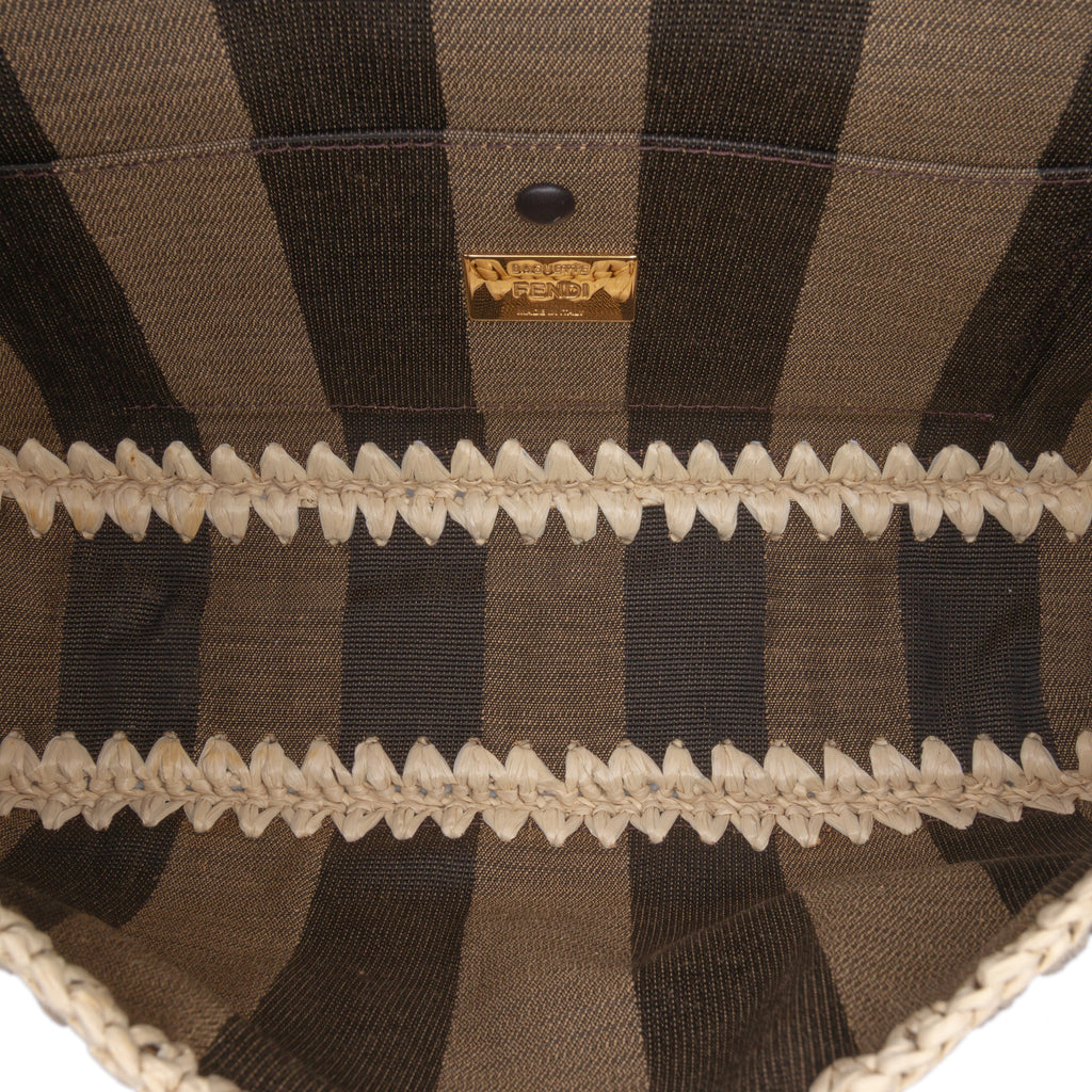 Fendi Pequin Gingham Canvas And Raffia Baguette Satchel