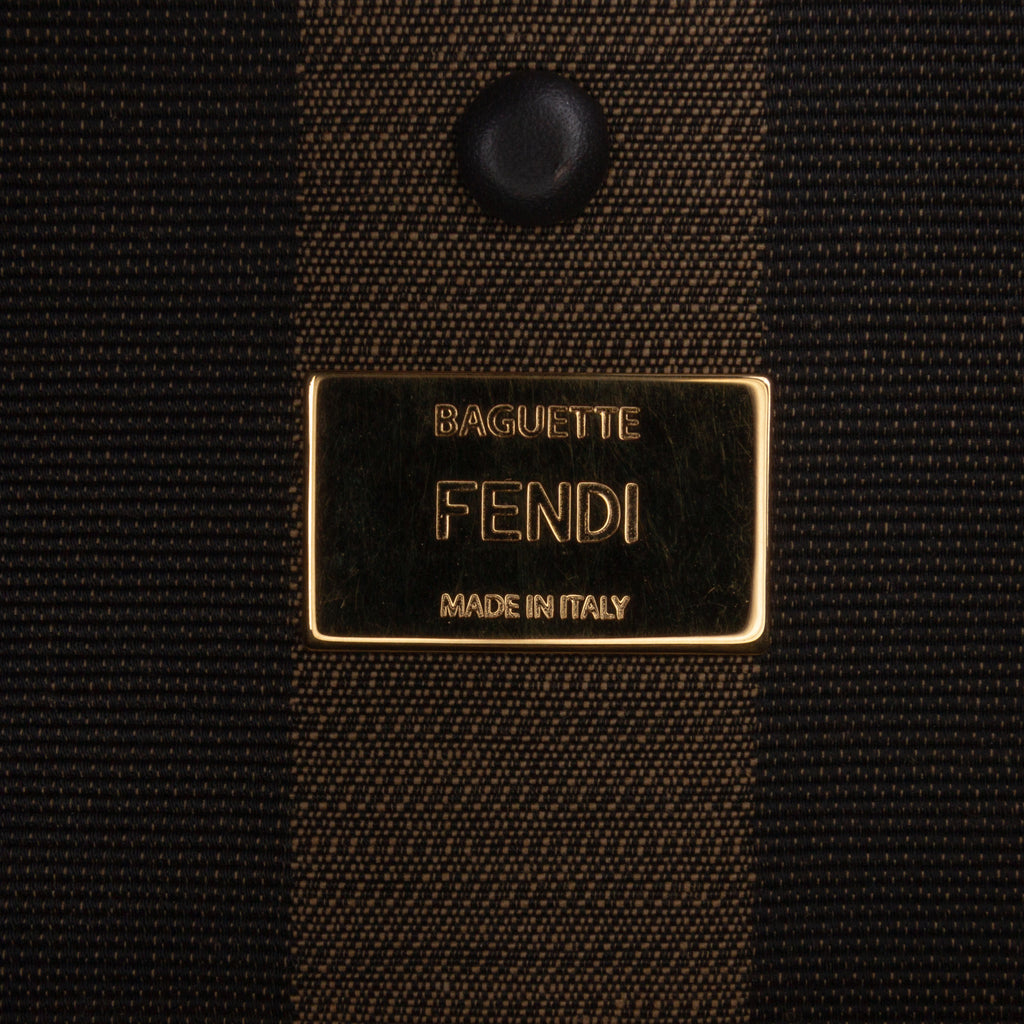 Fendi Pequin Gingham Canvas And Raffia Baguette Satchel