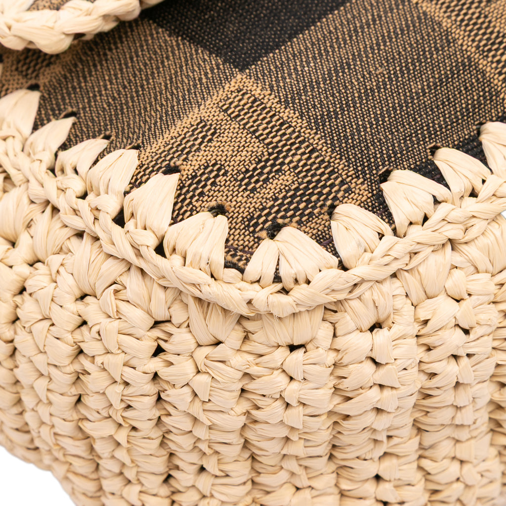 Fendi Pequin Gingham Canvas And Raffia Baguette Satchel