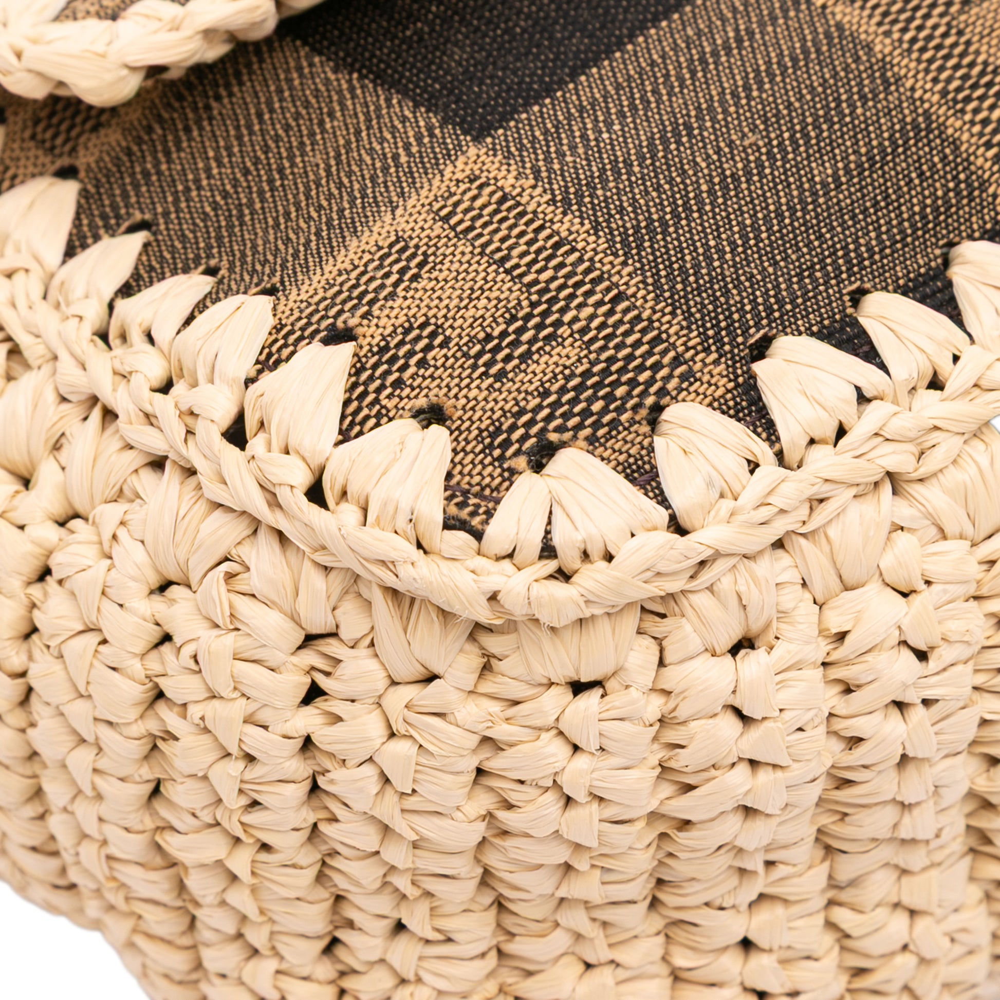 Fendi Pequin Gingham Canvas And Raffia Baguette Satchel