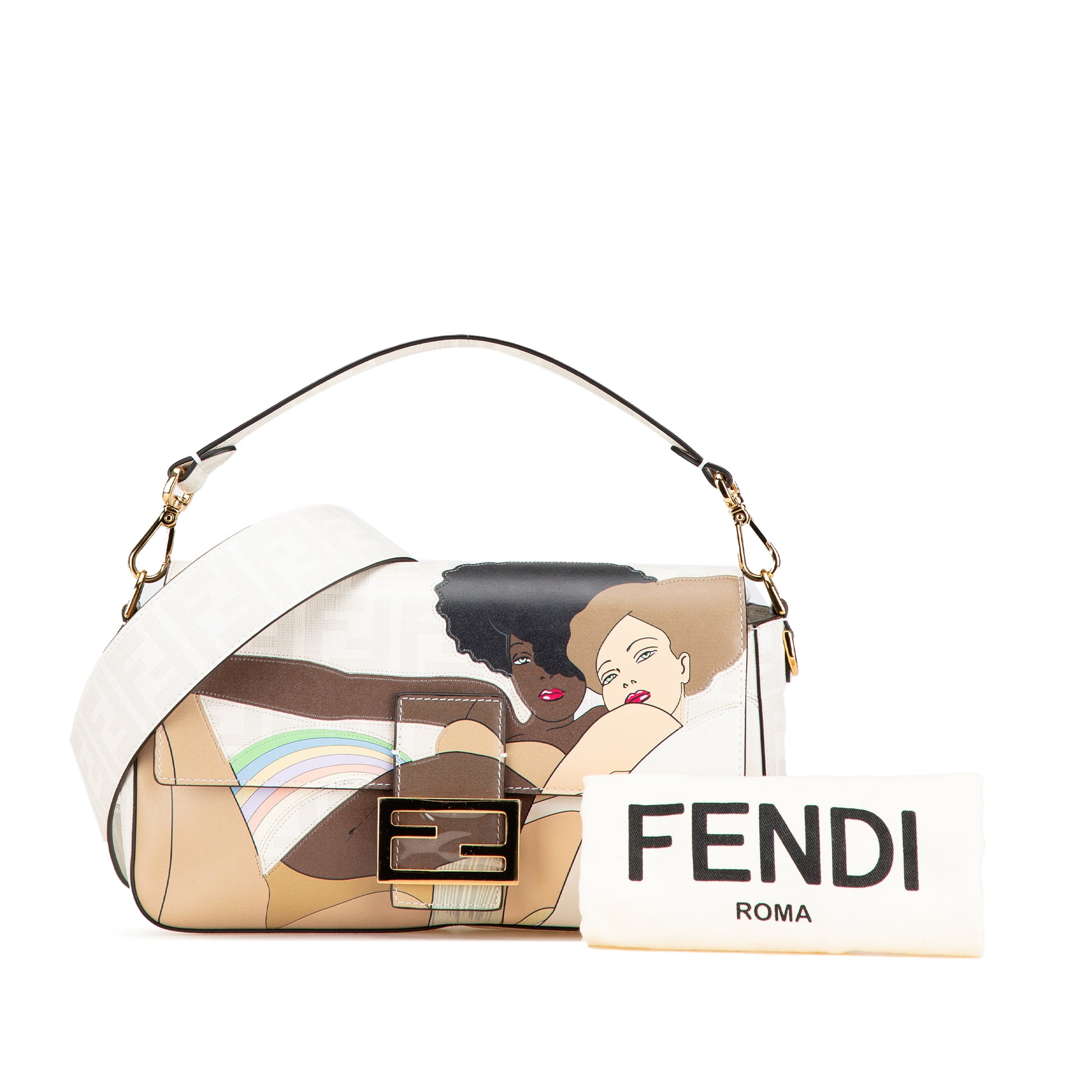 Fendi Zucca Graphic Print Coated Canvas Bikini Girls Baguette Satchel