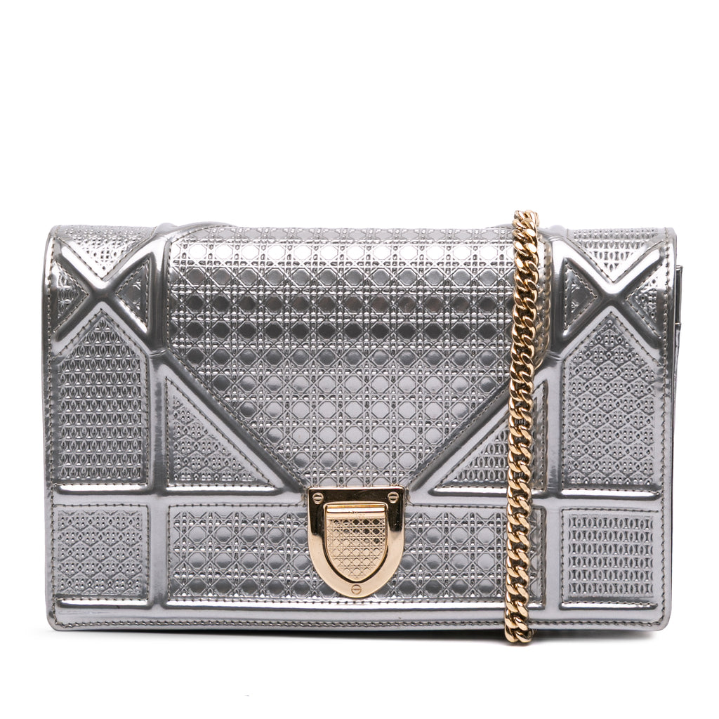 Dior Metallic Patent Microcannage Diorama Wallet on