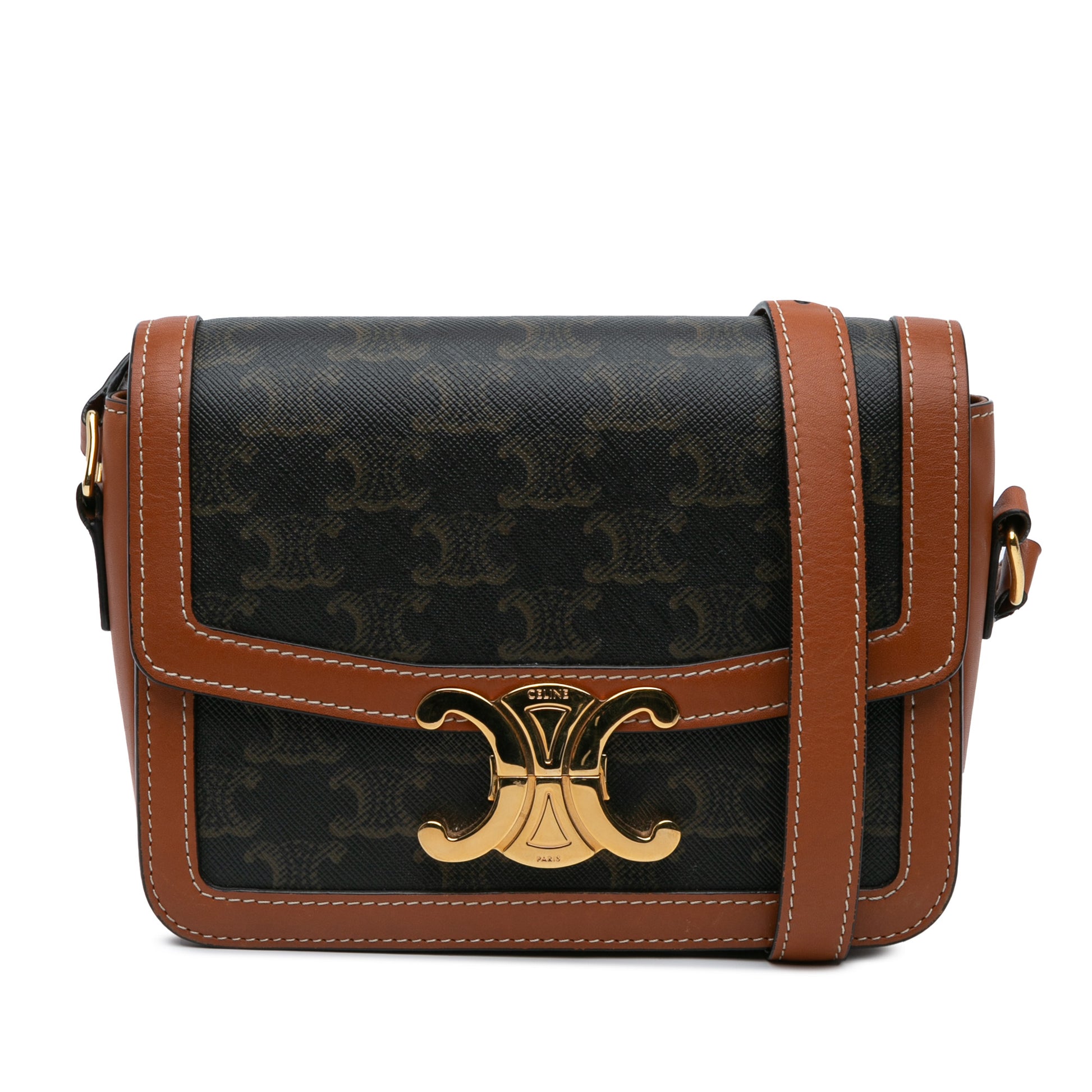 Celine Teen Triomphe Coated Canvas and Calfskin Triomphe Crossbody