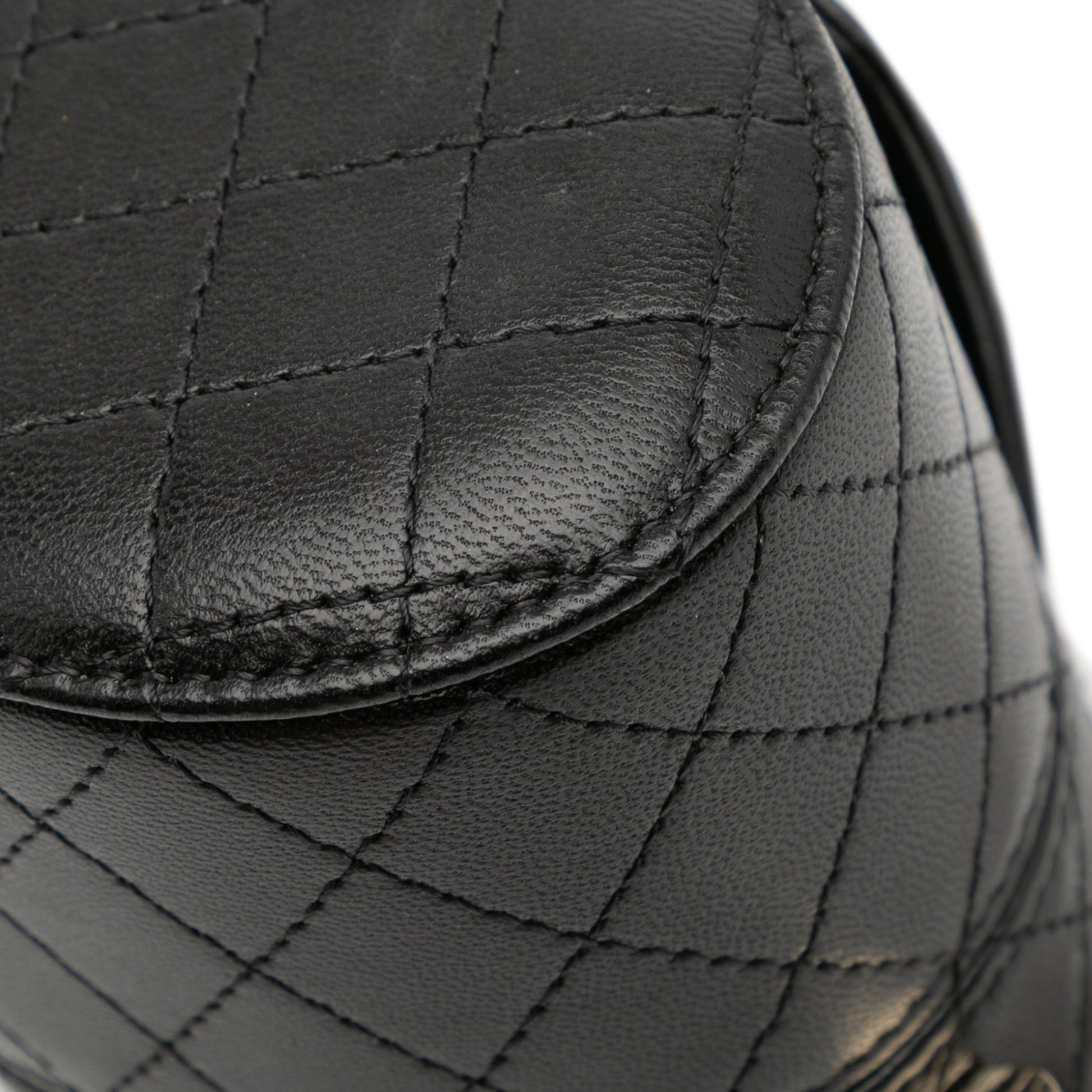 Chanel Mini Quilted Lambskin Round Vanity Case with Chain