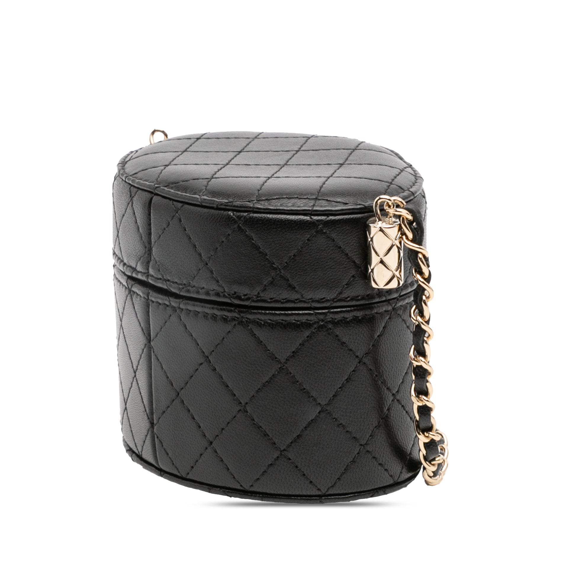 Chanel Mini Quilted Lambskin Round Vanity Case with Chain