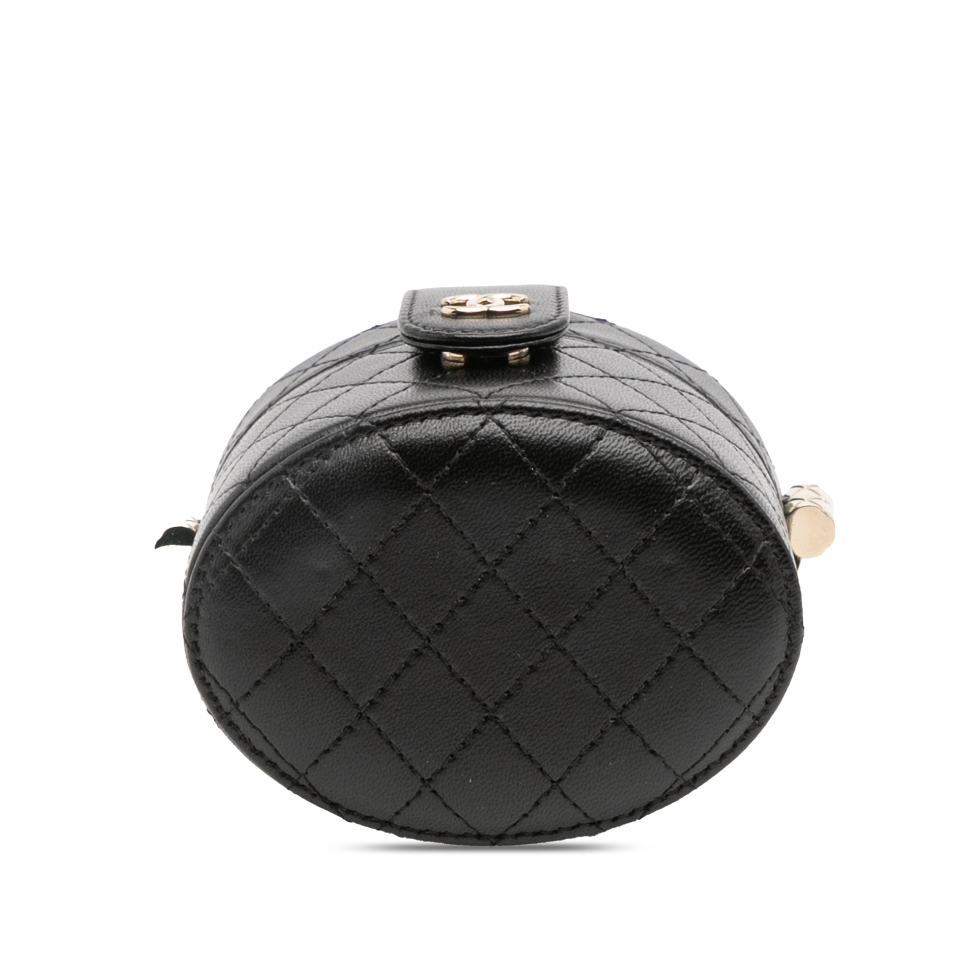 Chanel Mini Quilted Lambskin Round Vanity Case with Chain