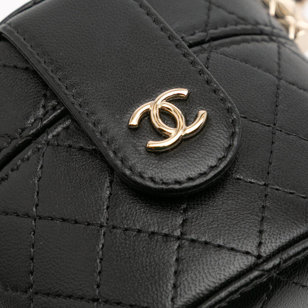 Chanel Mini Quilted Lambskin Round Vanity Case with Chain
