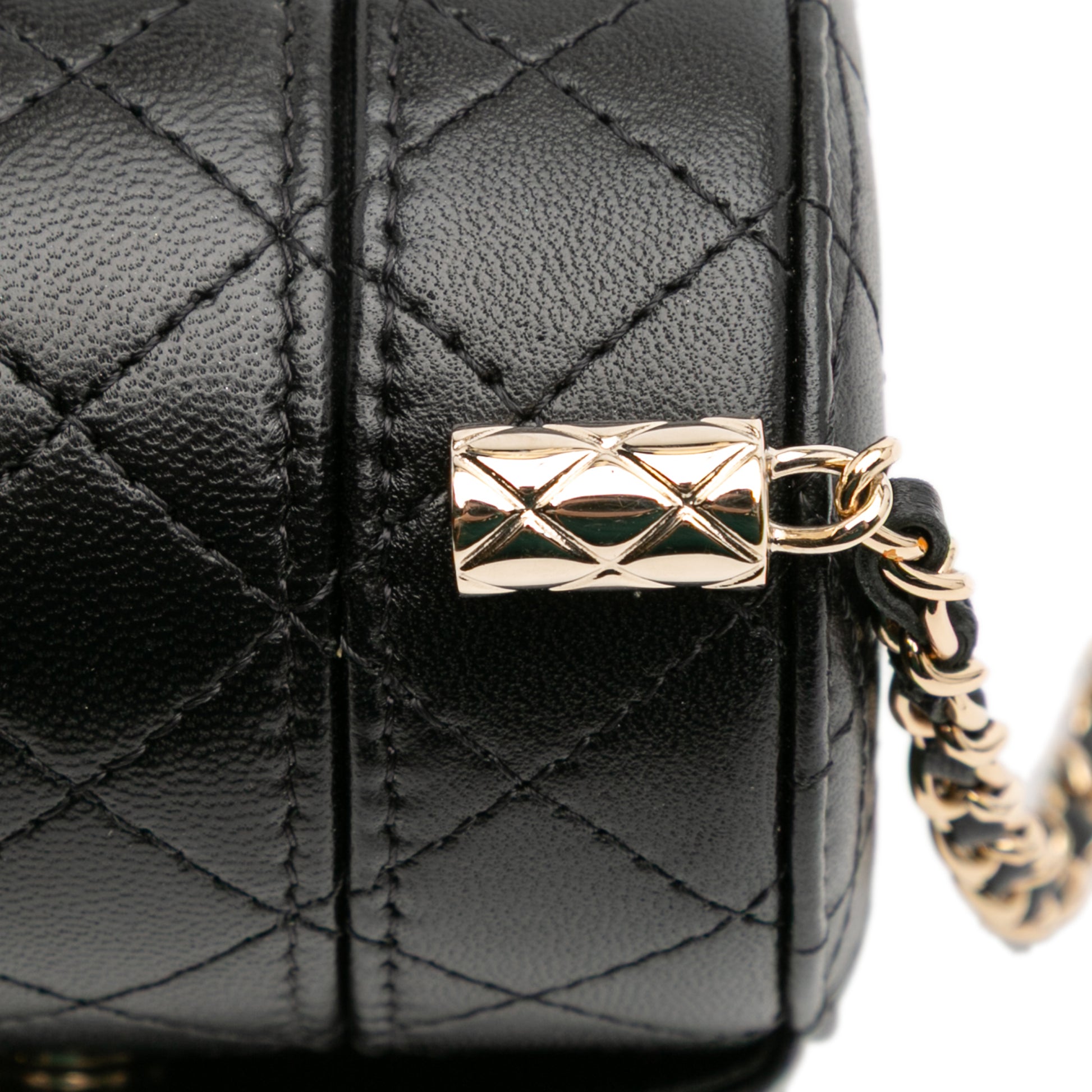Chanel Mini Quilted Lambskin Round Vanity Case with Chain