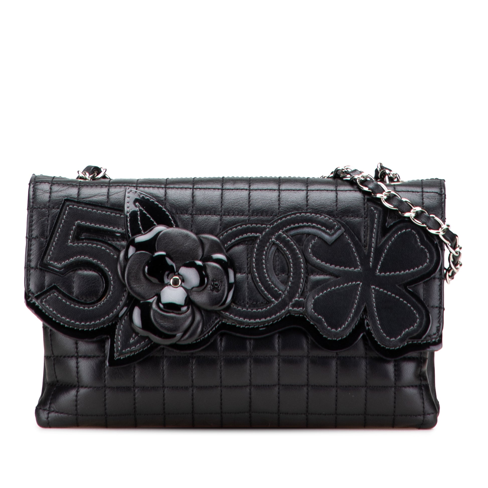 Chanel Choco Bar Calfskin No.5 Camellia CC Shoulder Bag
