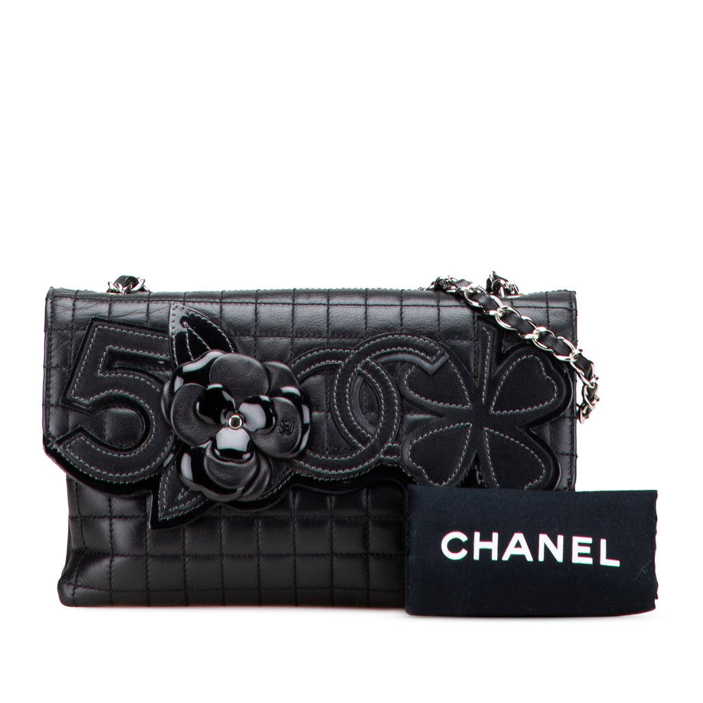 Chanel Choco Bar Calfskin No.5 Camellia CC Shoulder Bag
