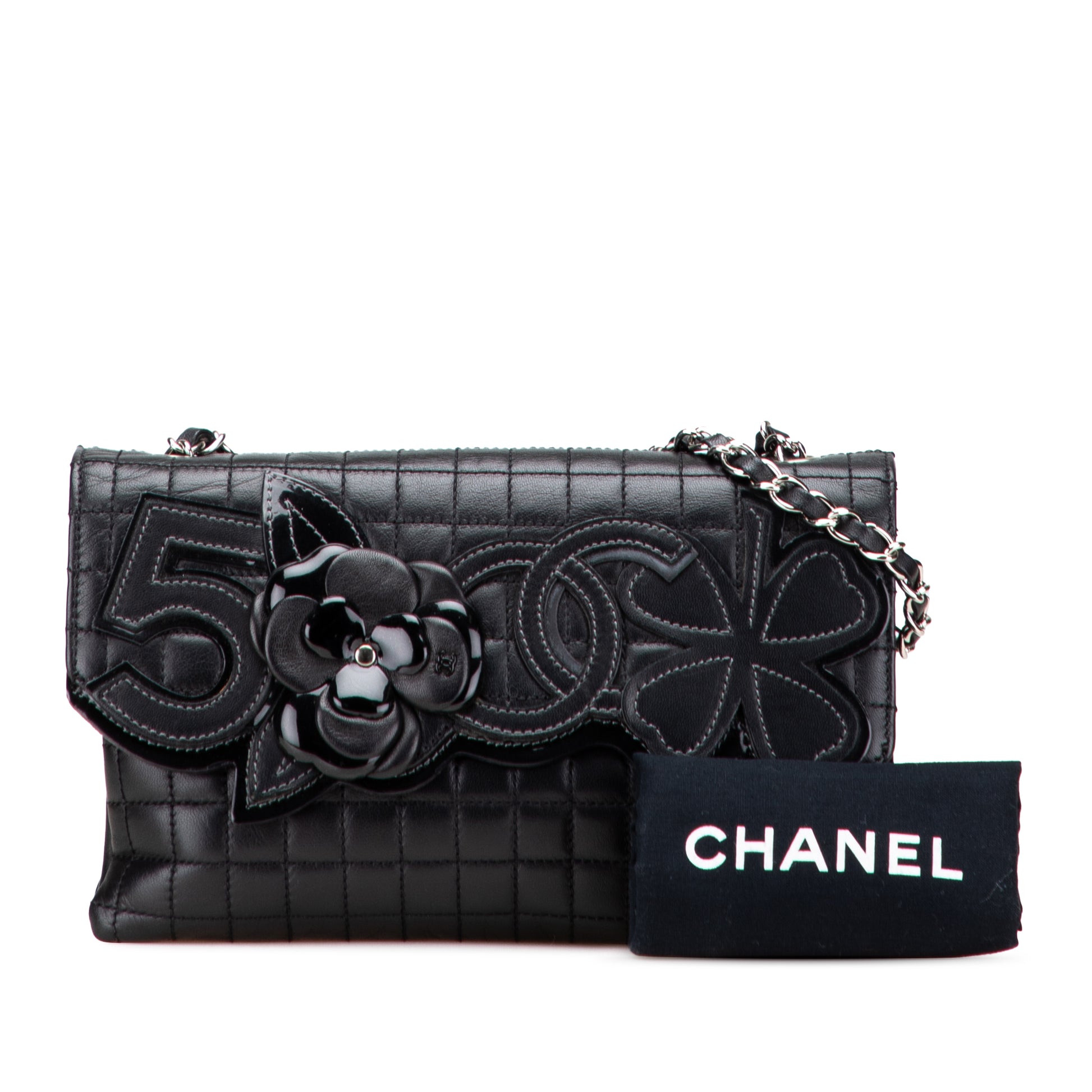 Chanel Choco Bar Calfskin No.5 Camellia CC Shoulder Bag