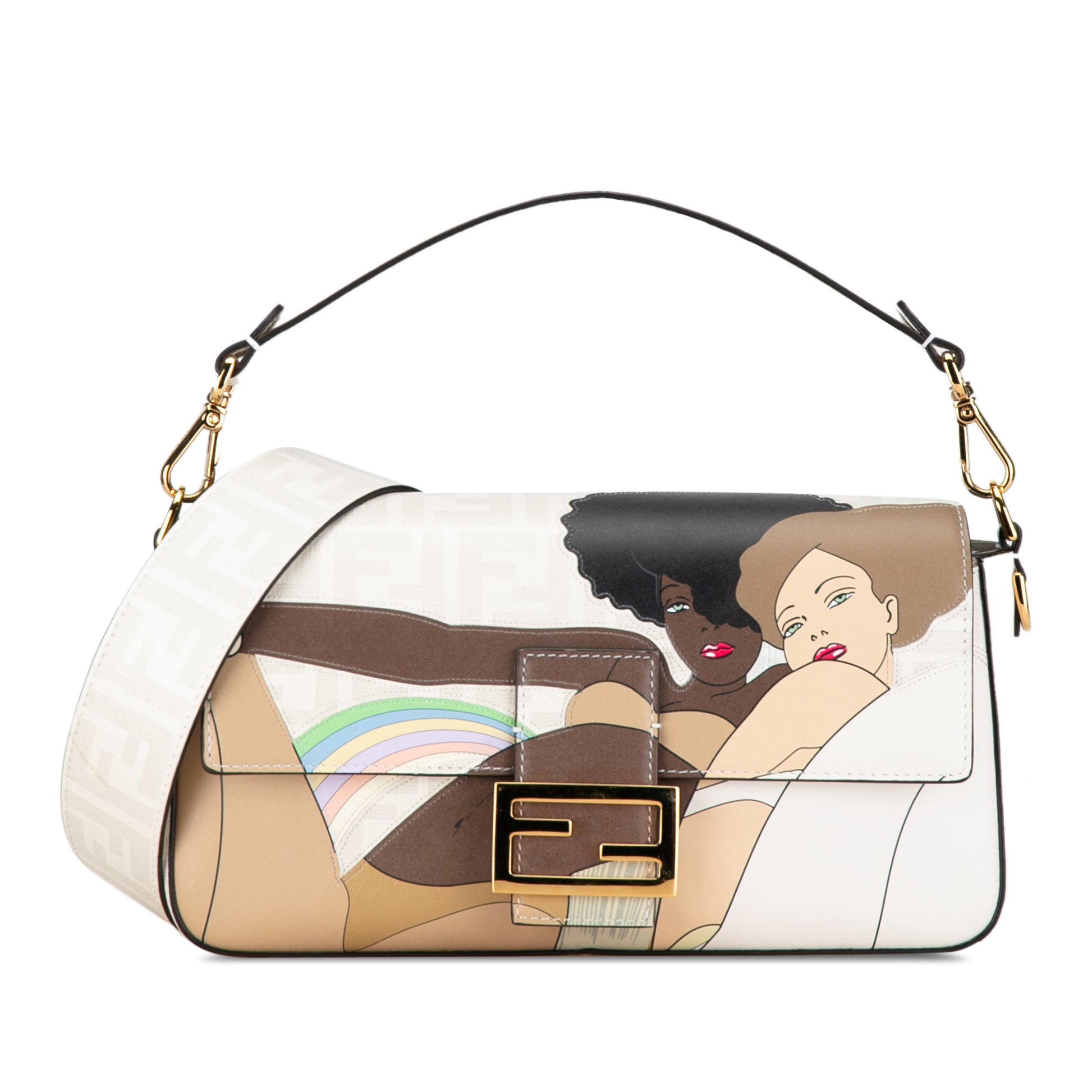 Fendi Zucca Graphic Print Coated Canvas Bikini Girls Baguette Satchel