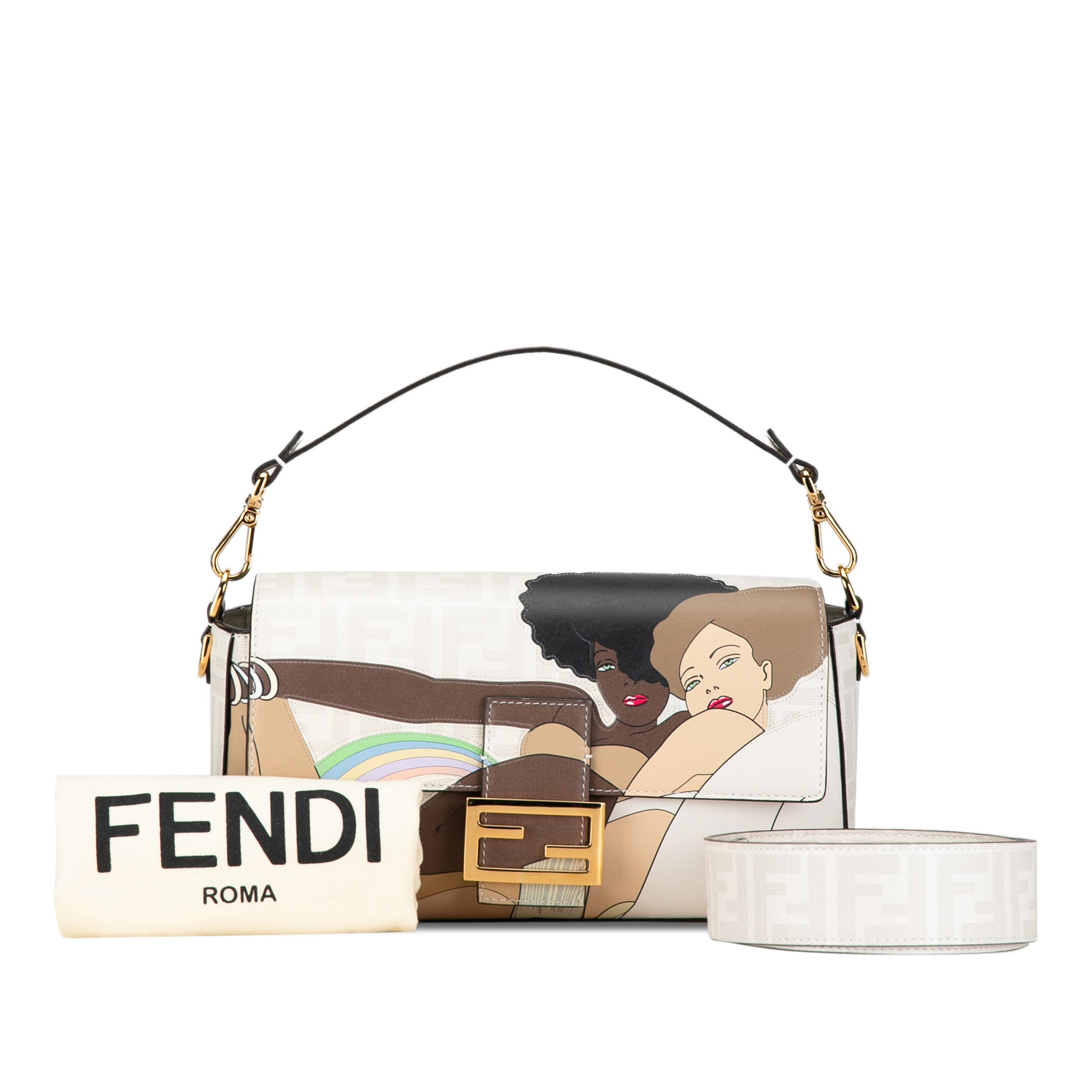 Fendi Zucca Graphic Print Coated Canvas Bikini Girls Baguette Satchel