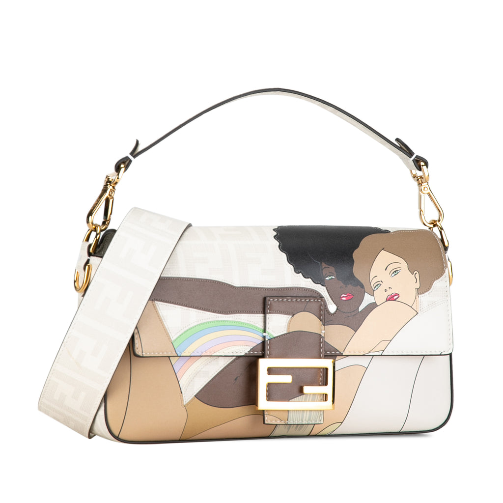 Fendi Zucca Graphic Print Coated Canvas Bikini Girls Baguette Satchel
