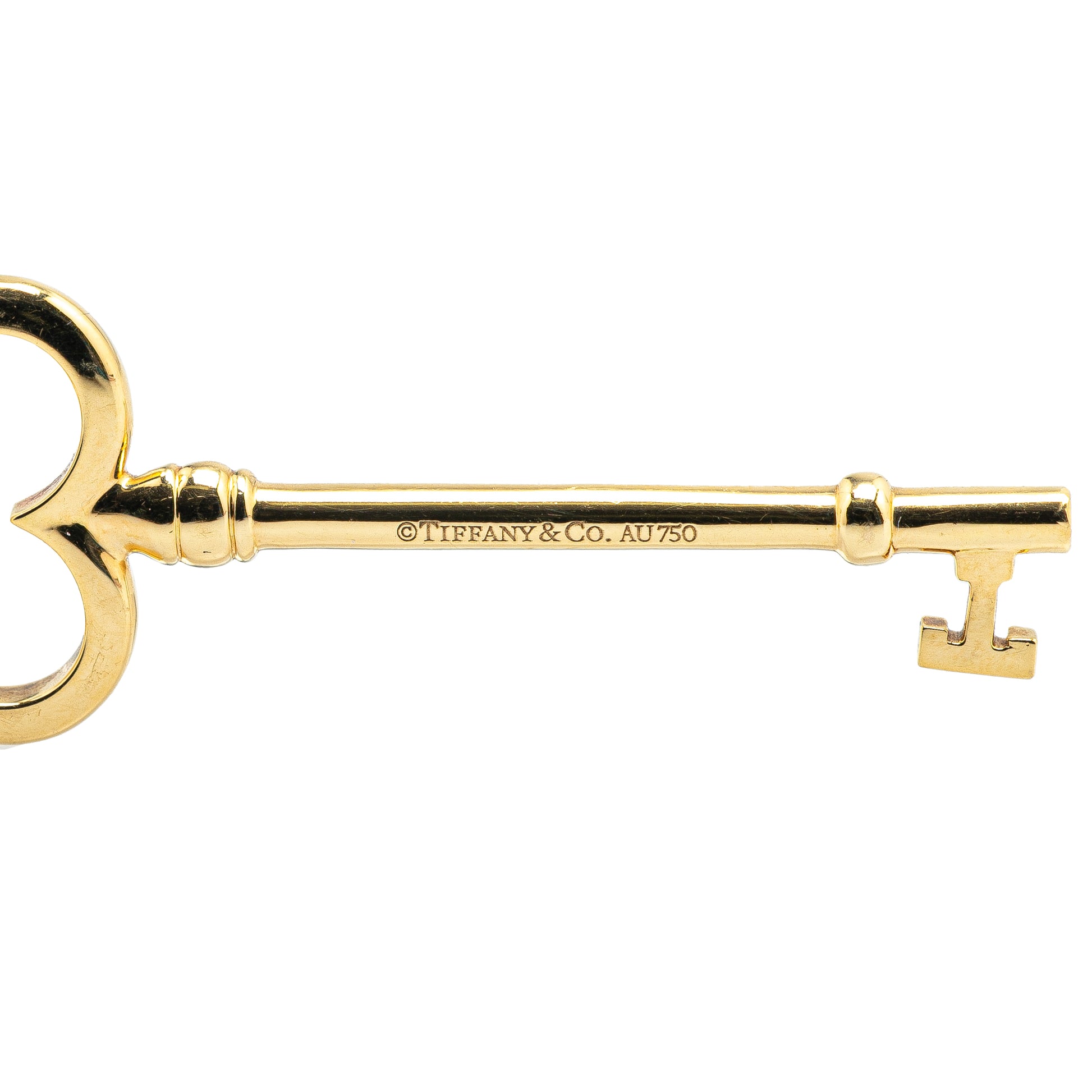 Tiffany 18K Yellow Gold Trefoil Open Key Pendant Necklace