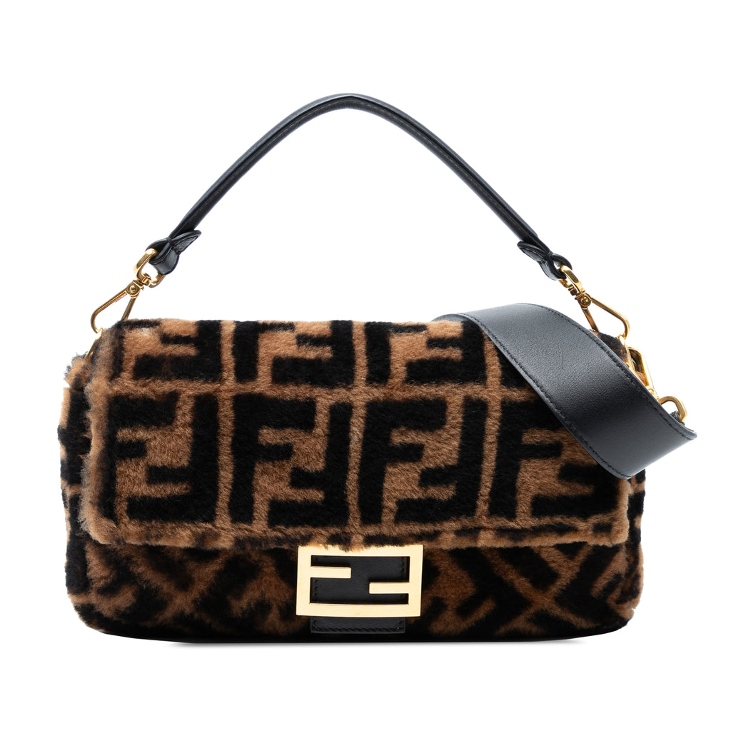 Fendi Medium Zucca Shearling Baguette Satchel