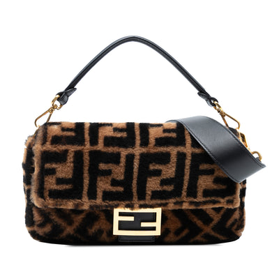 Fendi Medium Zucca Shearling Baguette Satchel
