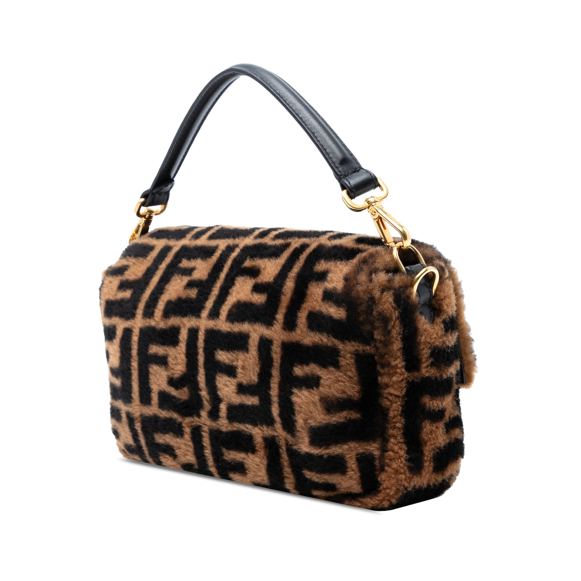 Fendi Medium Zucca Shearling Baguette Satchel