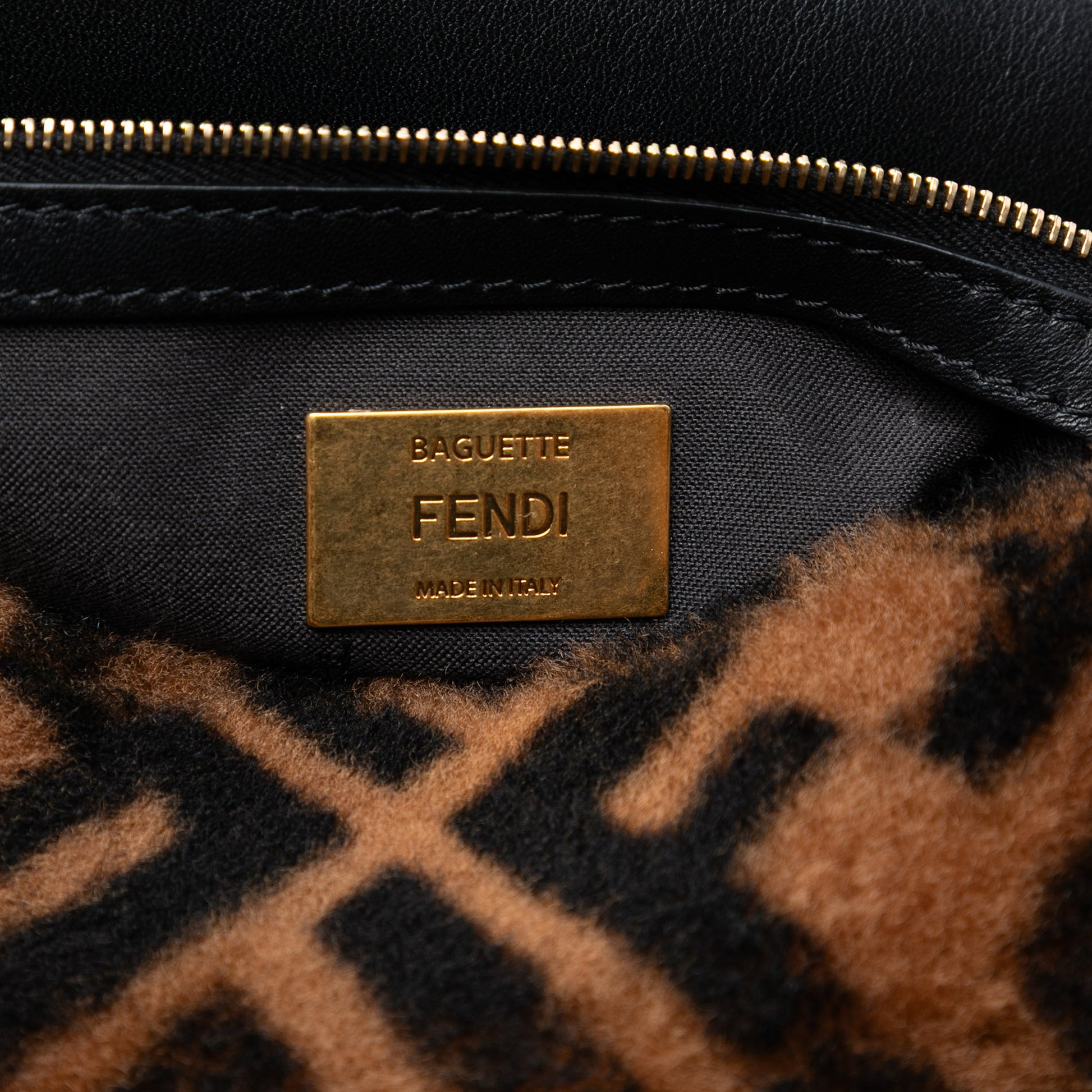 Fendi Medium Zucca Shearling Baguette Satchel