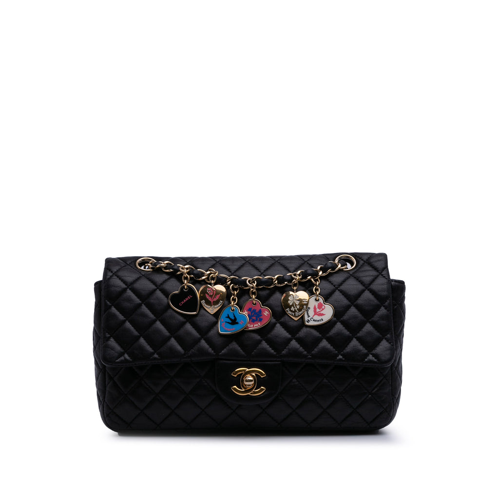 Chanel Medium Classic Lambskin Valentines Heart Charms Single Flap