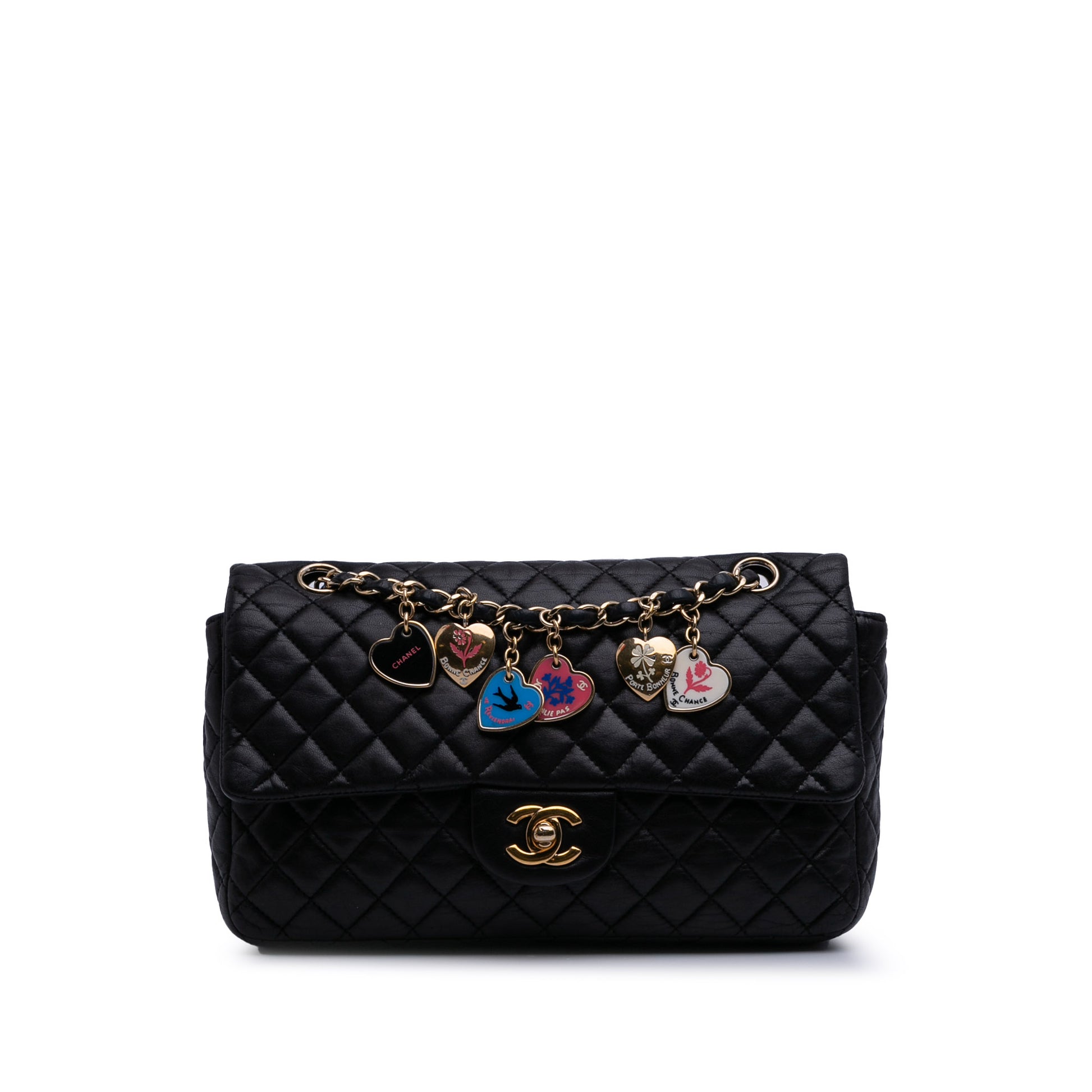 Chanel Medium Classic Lambskin Valentines Heart Charms Single Flap