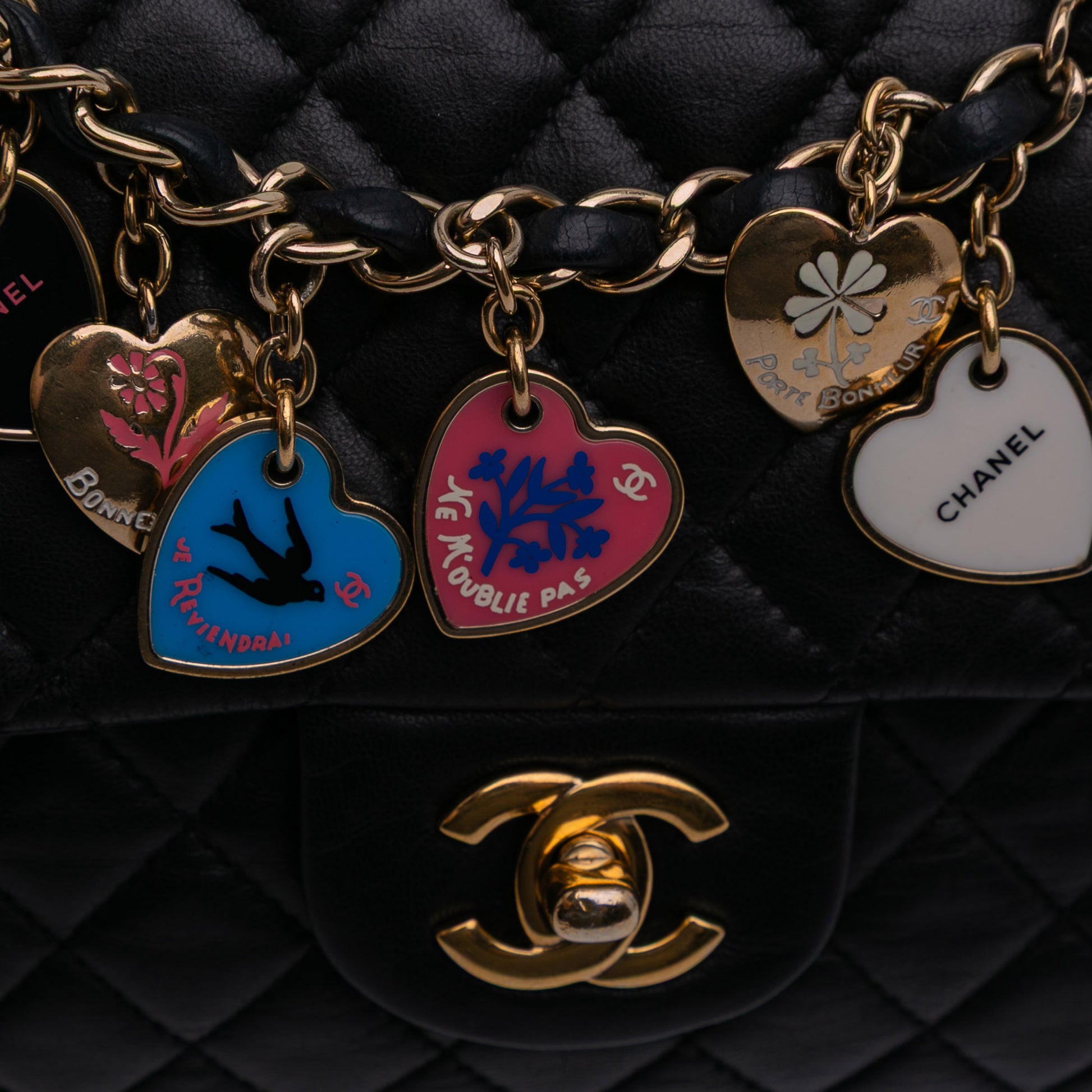 Chanel Medium Classic Lambskin Valentines Heart Charms Single Flap