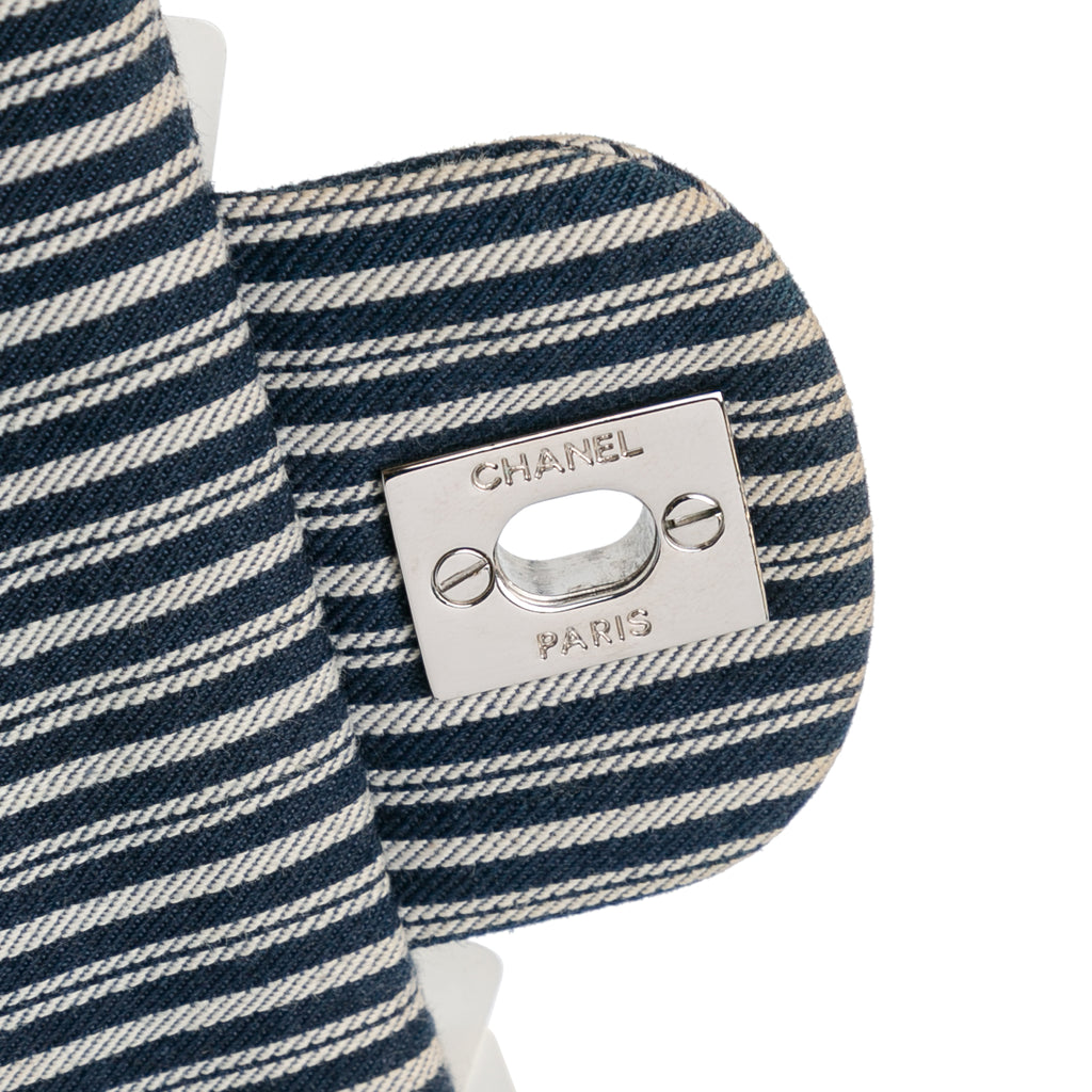 Chanel Medium Classic Canvas Sequin Stripes Double Flap