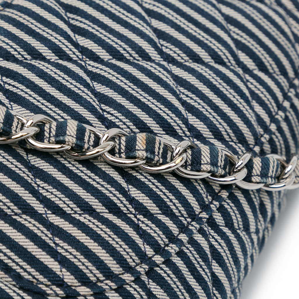 Chanel Medium Classic Canvas Sequin Stripes Double Flap