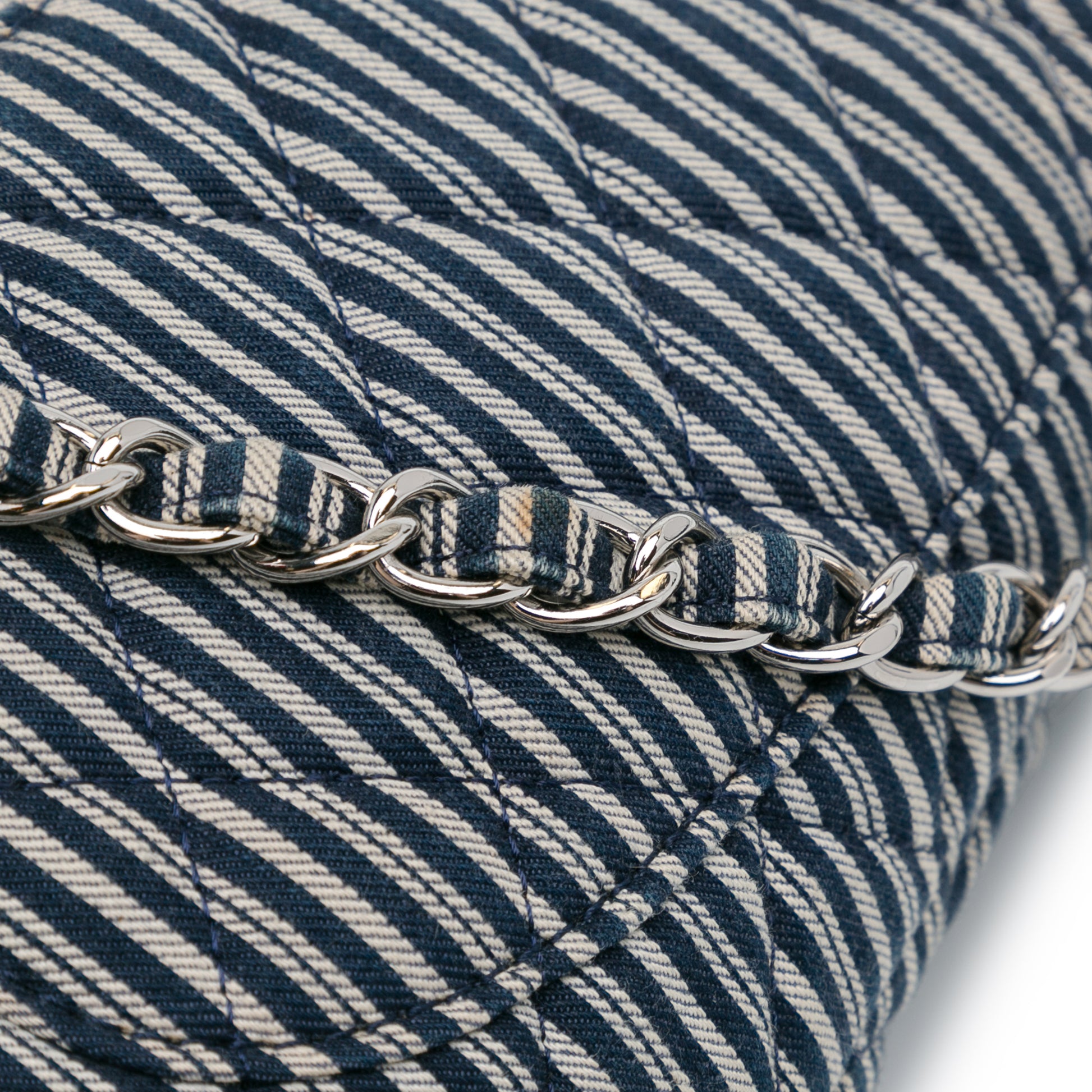 Chanel Medium Classic Canvas Sequin Stripes Double Flap