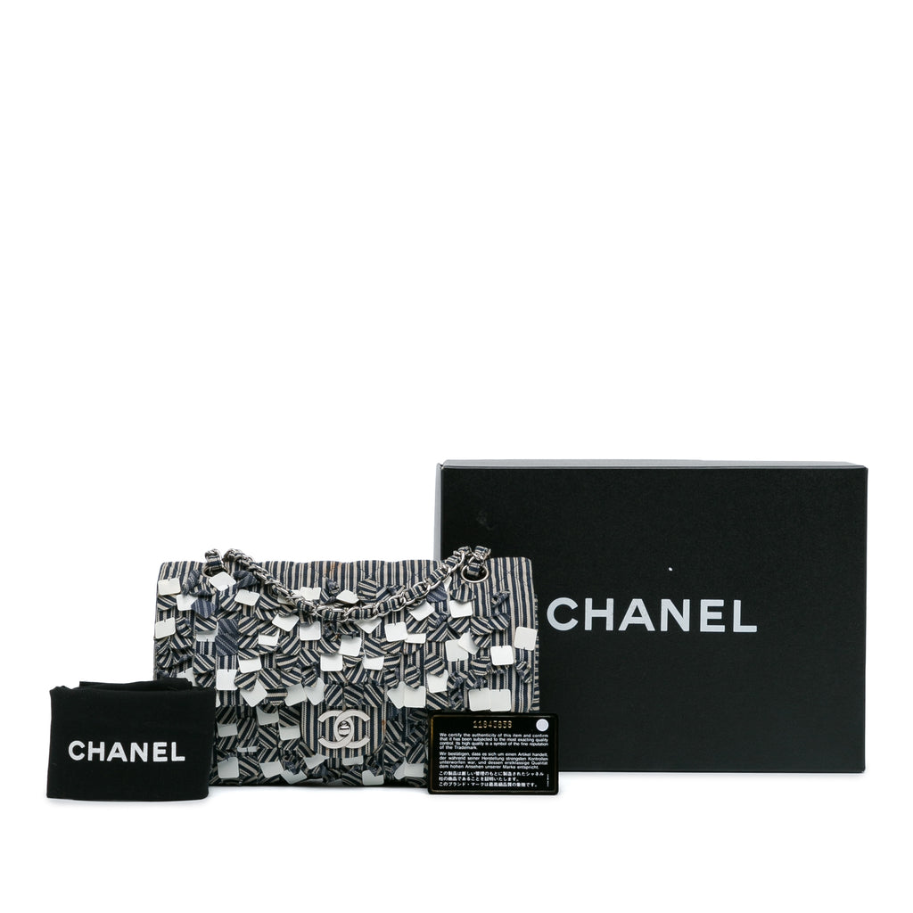 Chanel Medium Classic Canvas Sequin Stripes Double Flap