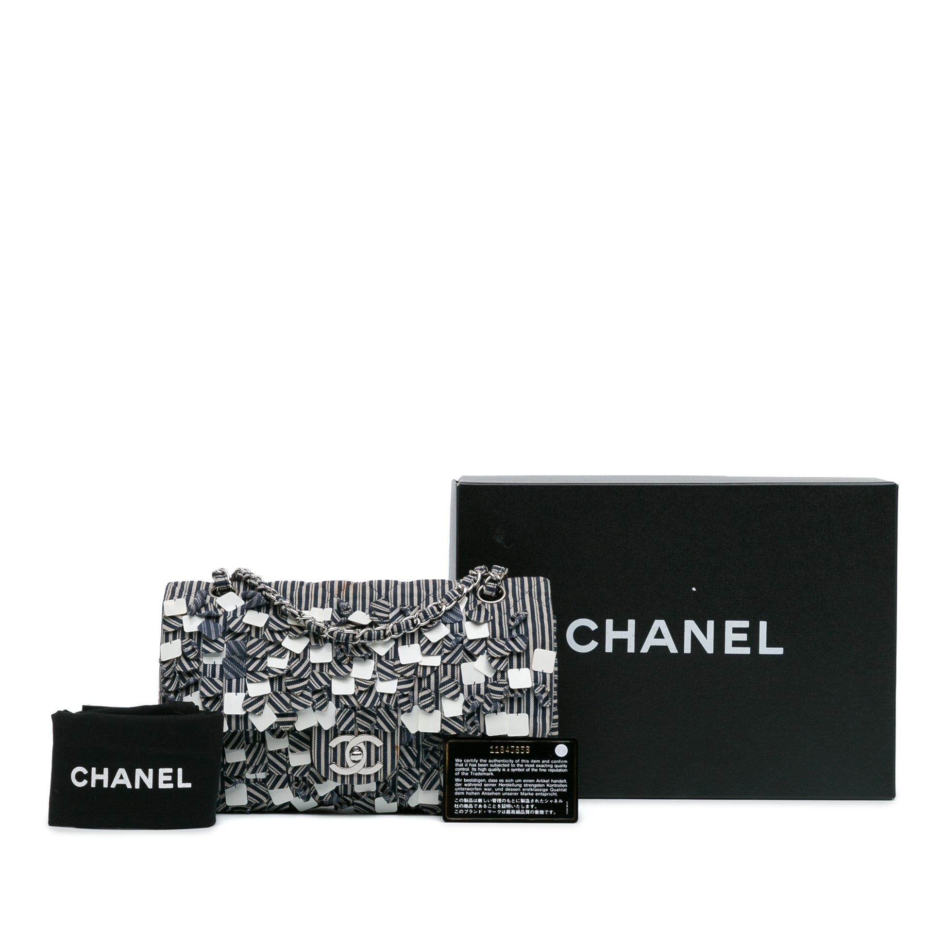 Chanel Medium Classic Canvas Sequin Stripes Double Flap