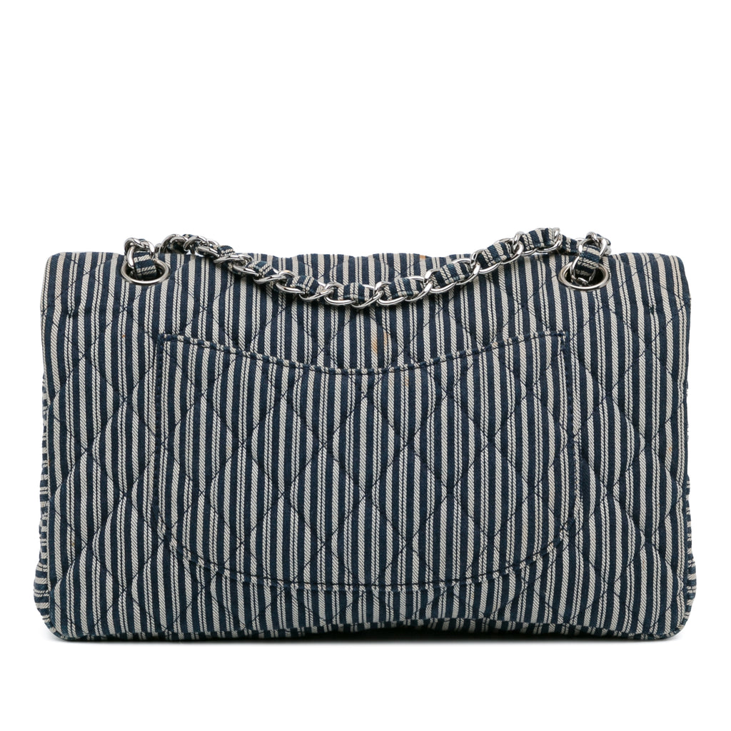 Chanel Medium Classic Canvas Sequin Stripes Double Flap