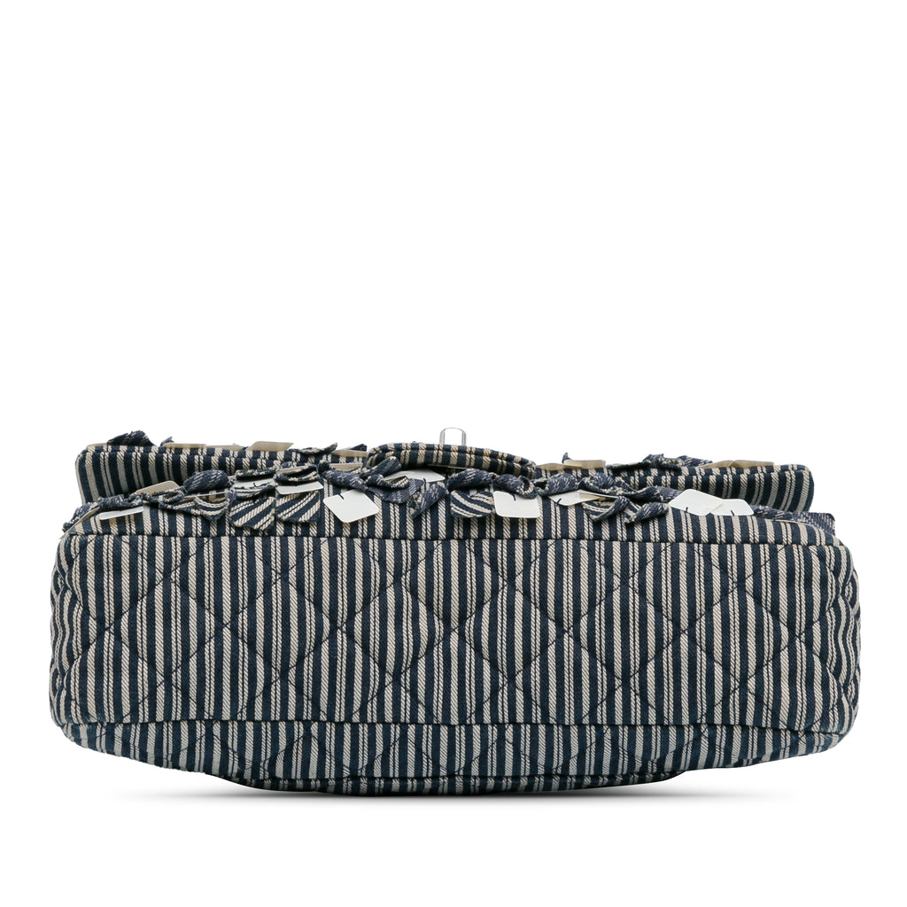 Chanel Medium Classic Canvas Sequin Stripes Double Flap
