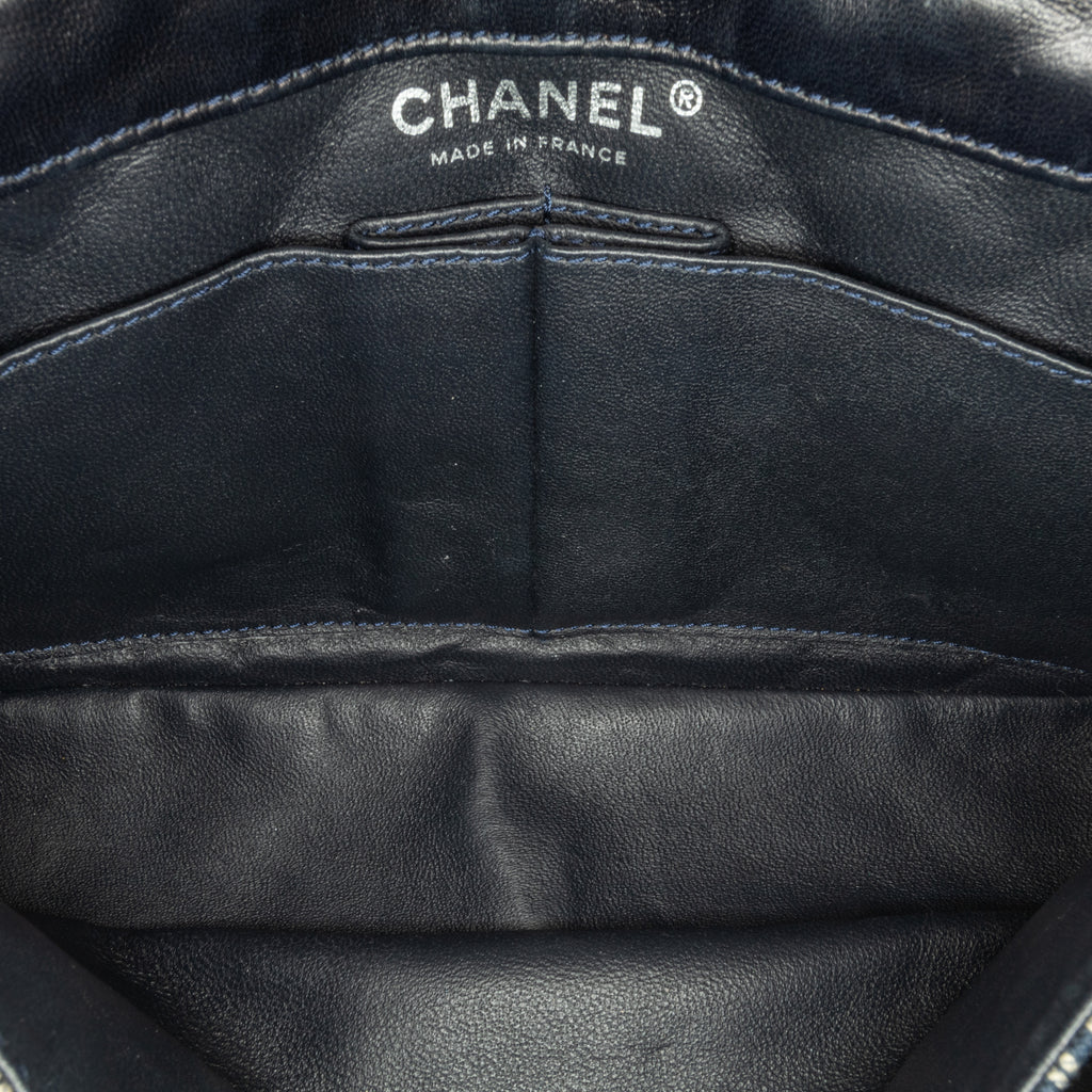 Chanel Medium Classic Canvas Sequin Stripes Double Flap