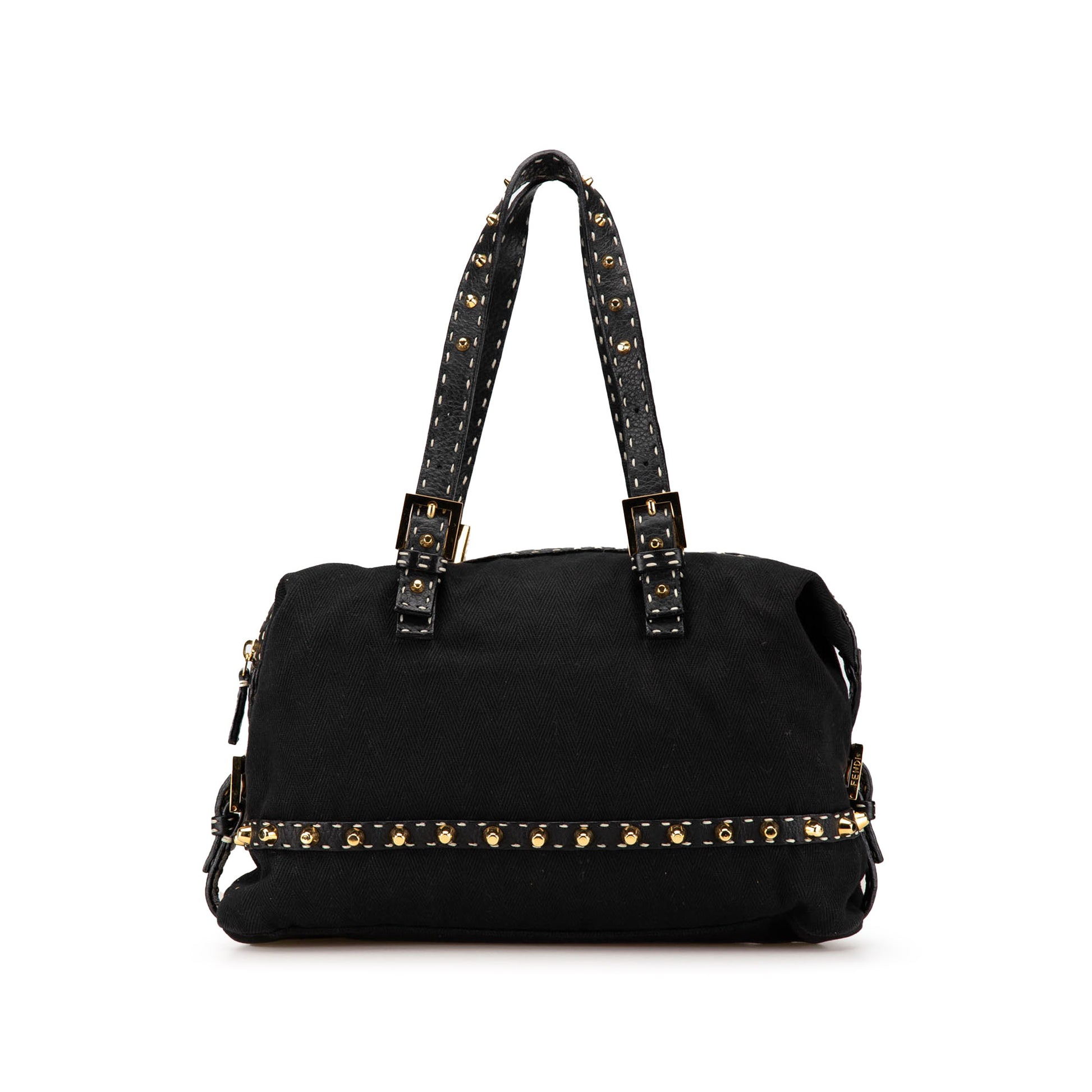 Fendi Selleria Studded Canvas Shoulder Bag