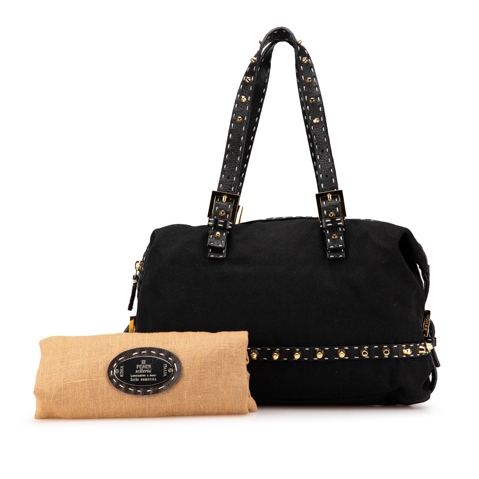 Fendi Selleria Studded Canvas Shoulder Bag