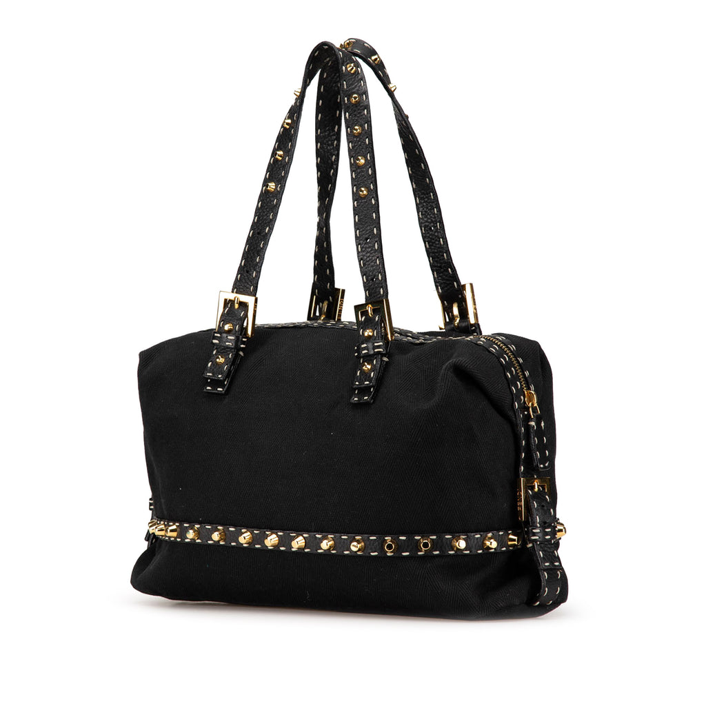 Fendi Selleria Studded Canvas Shoulder Bag