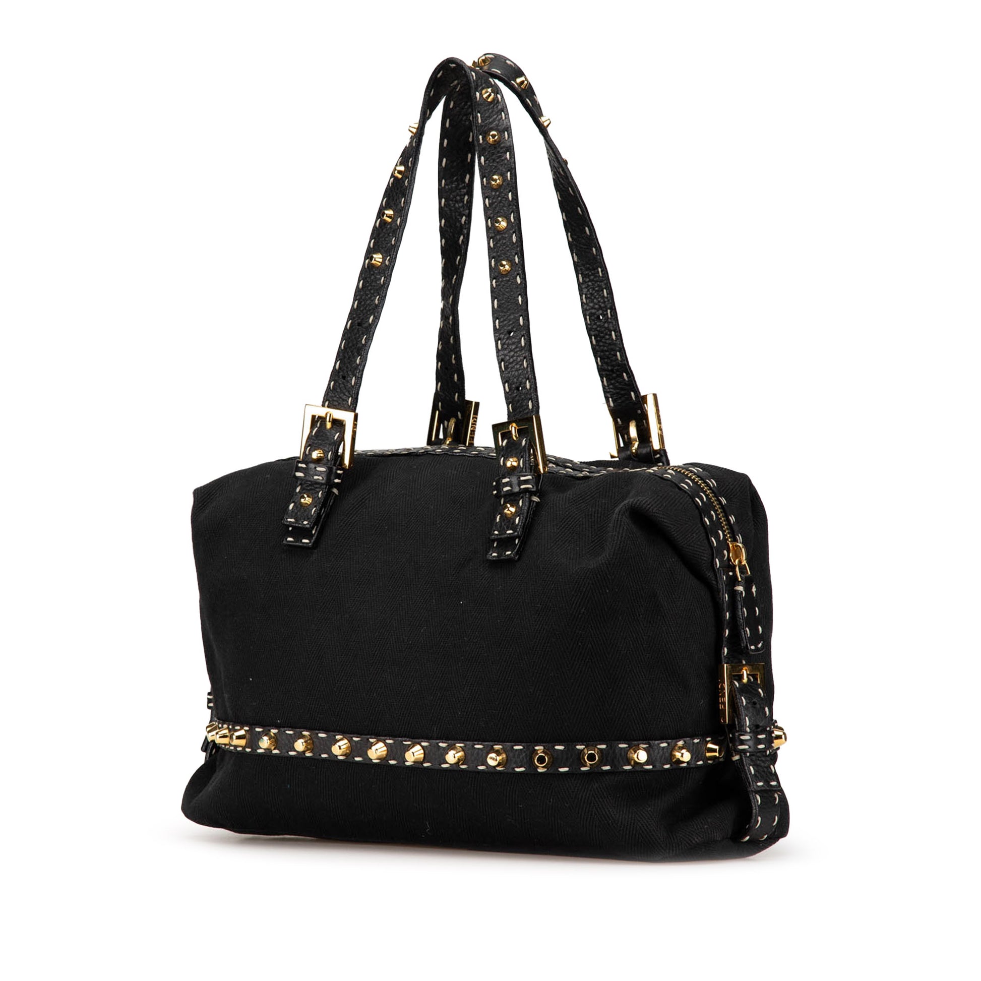 Fendi Selleria Studded Canvas Shoulder Bag