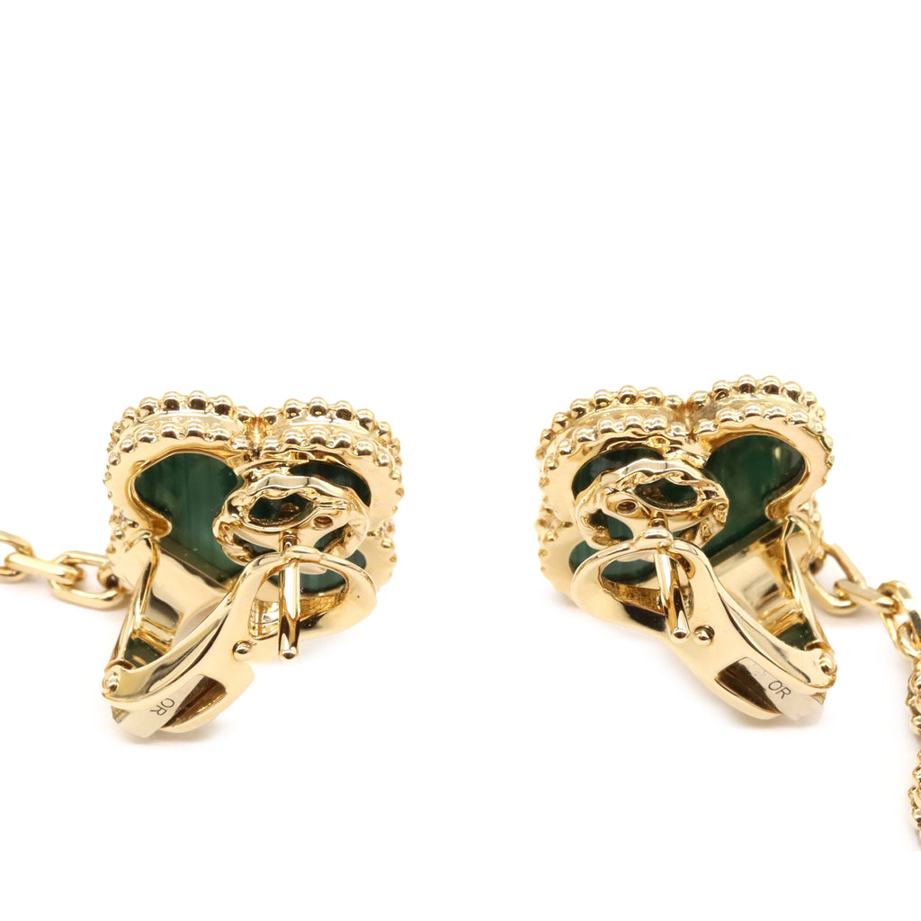 Van Cleef & Arpels 18K Yellow Gold and Malachite Magic Alhambra 3 Motif Earrings