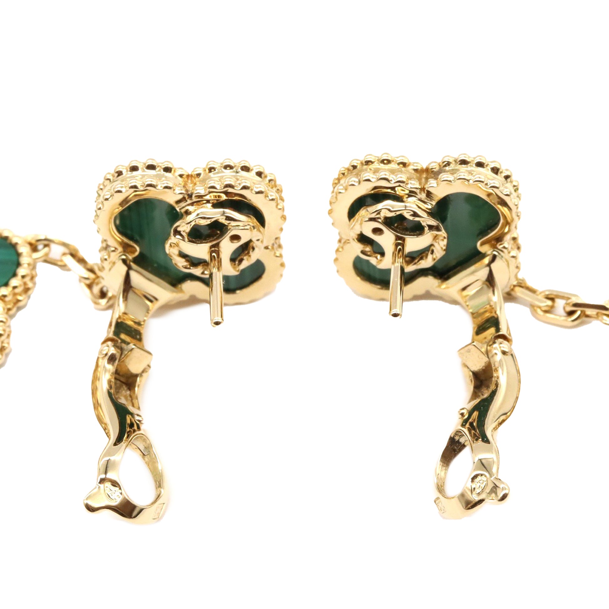 Van Cleef & Arpels 18K Yellow Gold and Malachite Magic Alhambra 3 Motif Earrings